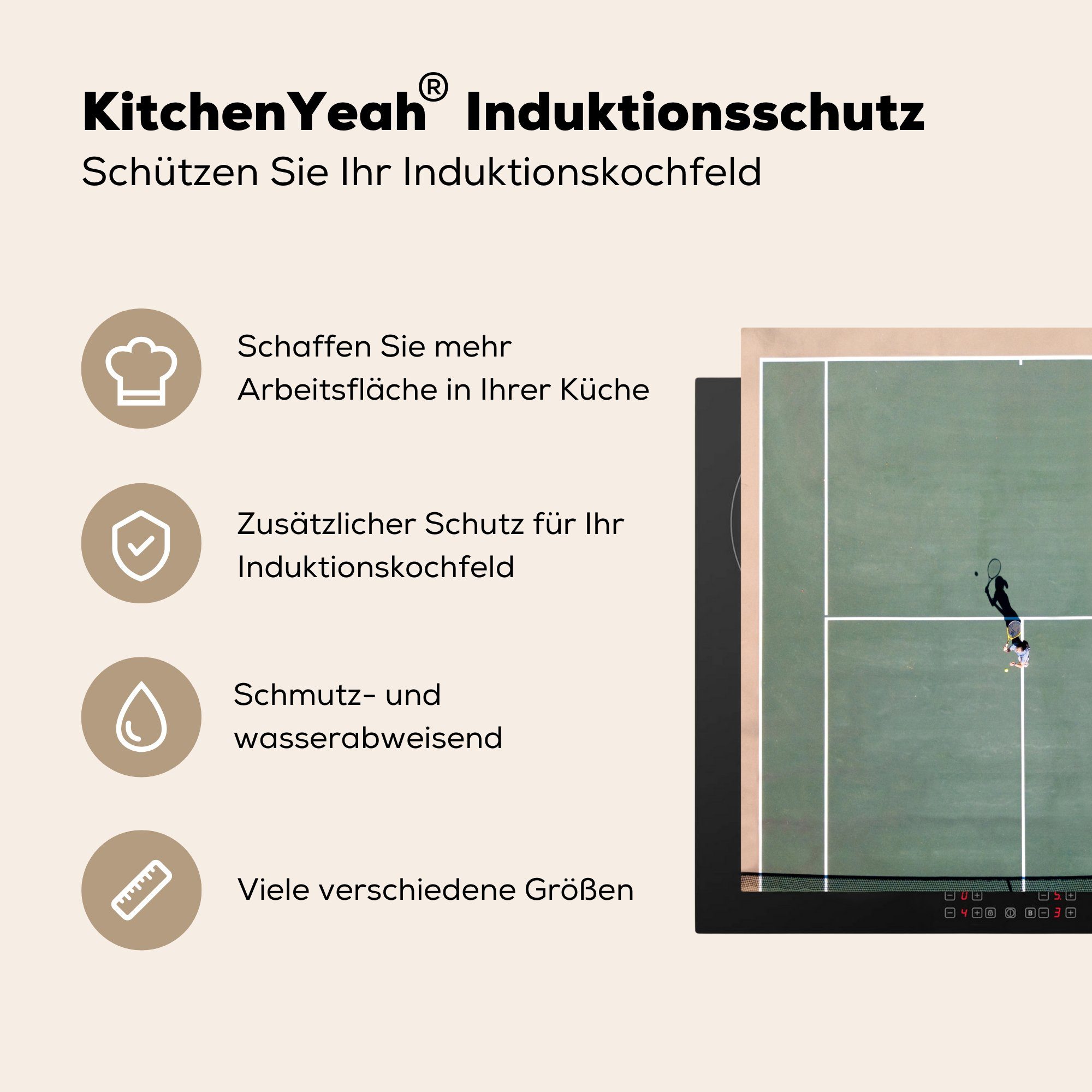 Vinyl, für tlg), cm, MuchoWow Grün, Arbeitsplatte - Tennis (1 Ceranfeldabdeckung, - Feld Herdblende-/Abdeckplatte 78x78 küche
