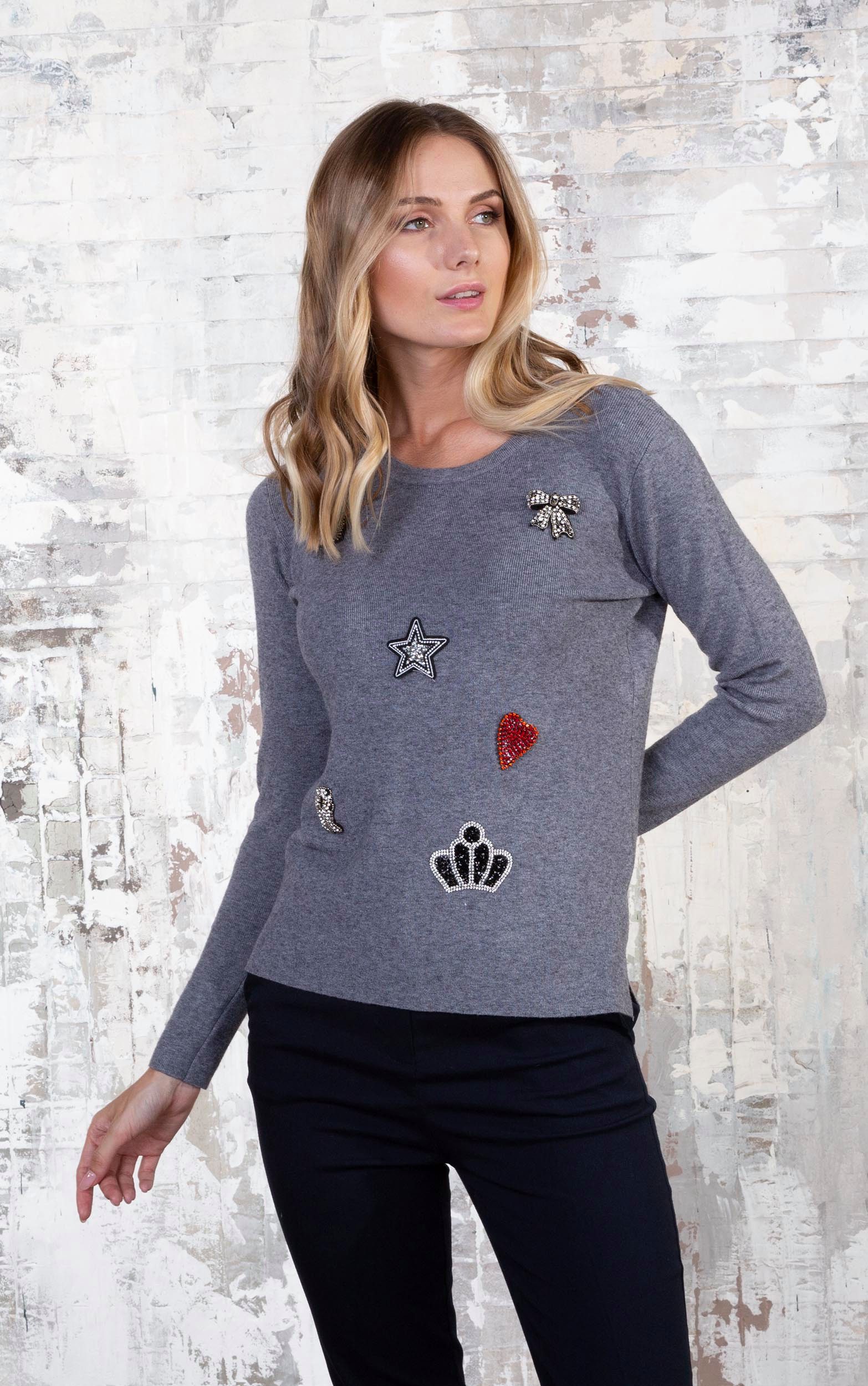 Passioni Strickpullover mit gestickten Motiven günstig online kaufen