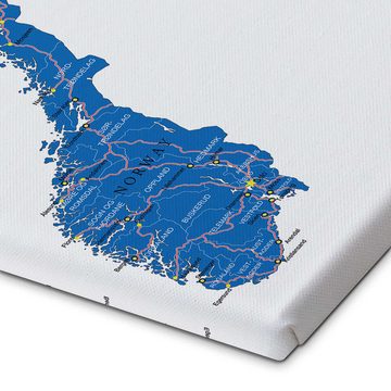 Posterlounge Leinwandbild Editors Choice, Karte Norwegen, Wohnzimmer Illustration