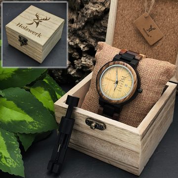 Holzwerk Quarzuhr NORDENHAM Damen & Herren Holz Armband Uhr mit Datum, braun, beige