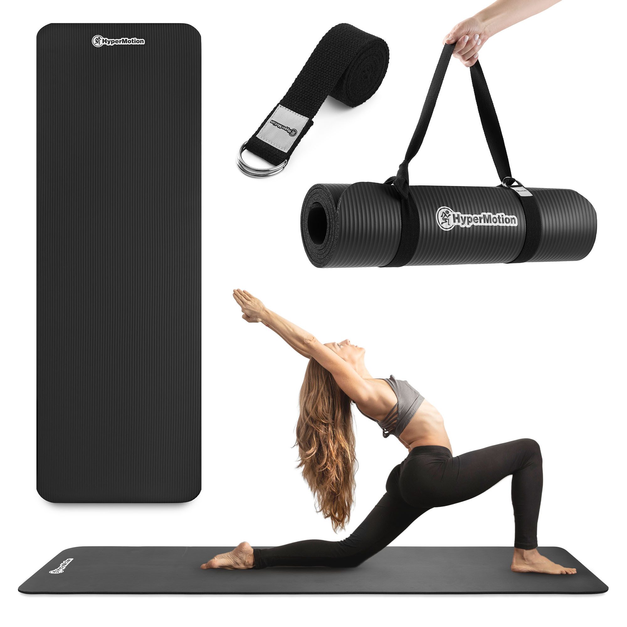 Yogamatte HyperMotion Yogamatte NBR 183x61x0,8 cm mit Gurt schwarz
