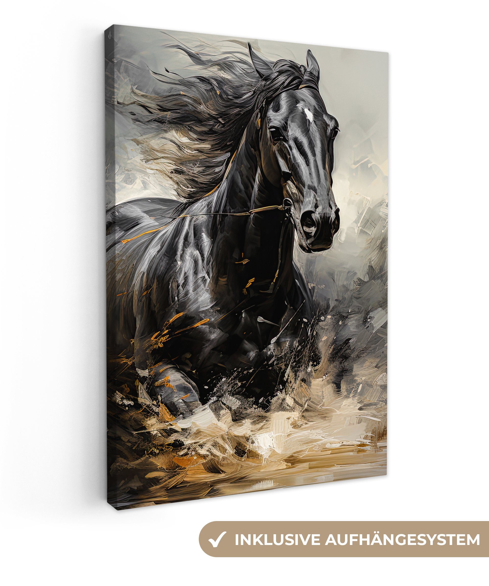 OneMillionCanvasses® Leinwandbild Pferde - Schwarz - Weiß - Tiere, (1 St), Leinwandbild fertig bespannt inkl. Zackenaufhänger, Gemälde, 20x30 cm
