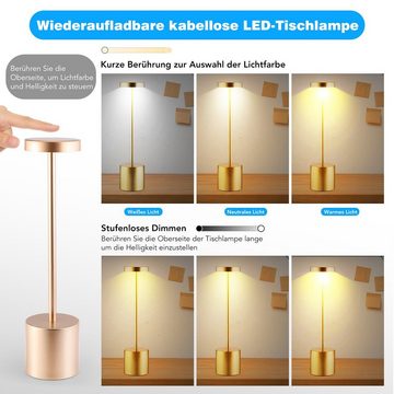 LETGOSPT Tischleuchte Akku Tischlampe Kabellos, 1800mAh Batterie, Kaltweiß, Neutralweiß, Warmweiß, für Aussen Schlafzimmer Bar Restaurant