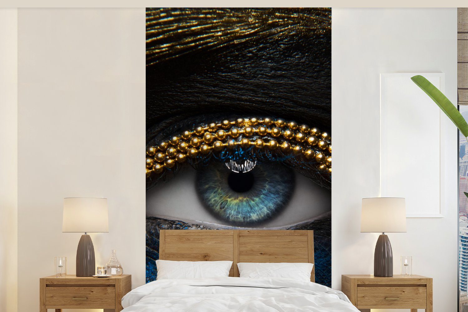 Frau bedruckt, MuchoWow Augen (2 Luxus Gold, - St), - Fototapete Fototapete für Vliestapete Küche, Matt, Wohnzimmer Schlafzimmer - Make-up -