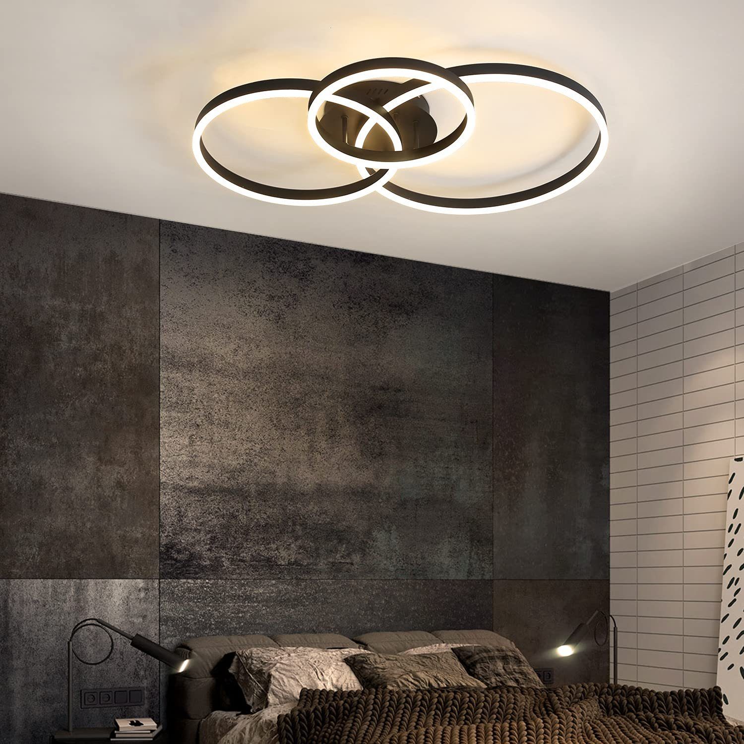 ZMH LED Deckenleuchte Dimmbar Schwarz/Gold Ringe Deckenlampe Modern 46/74W Wohnzimmer, Augenschutz, Einfache Installtion, LED fest integriert