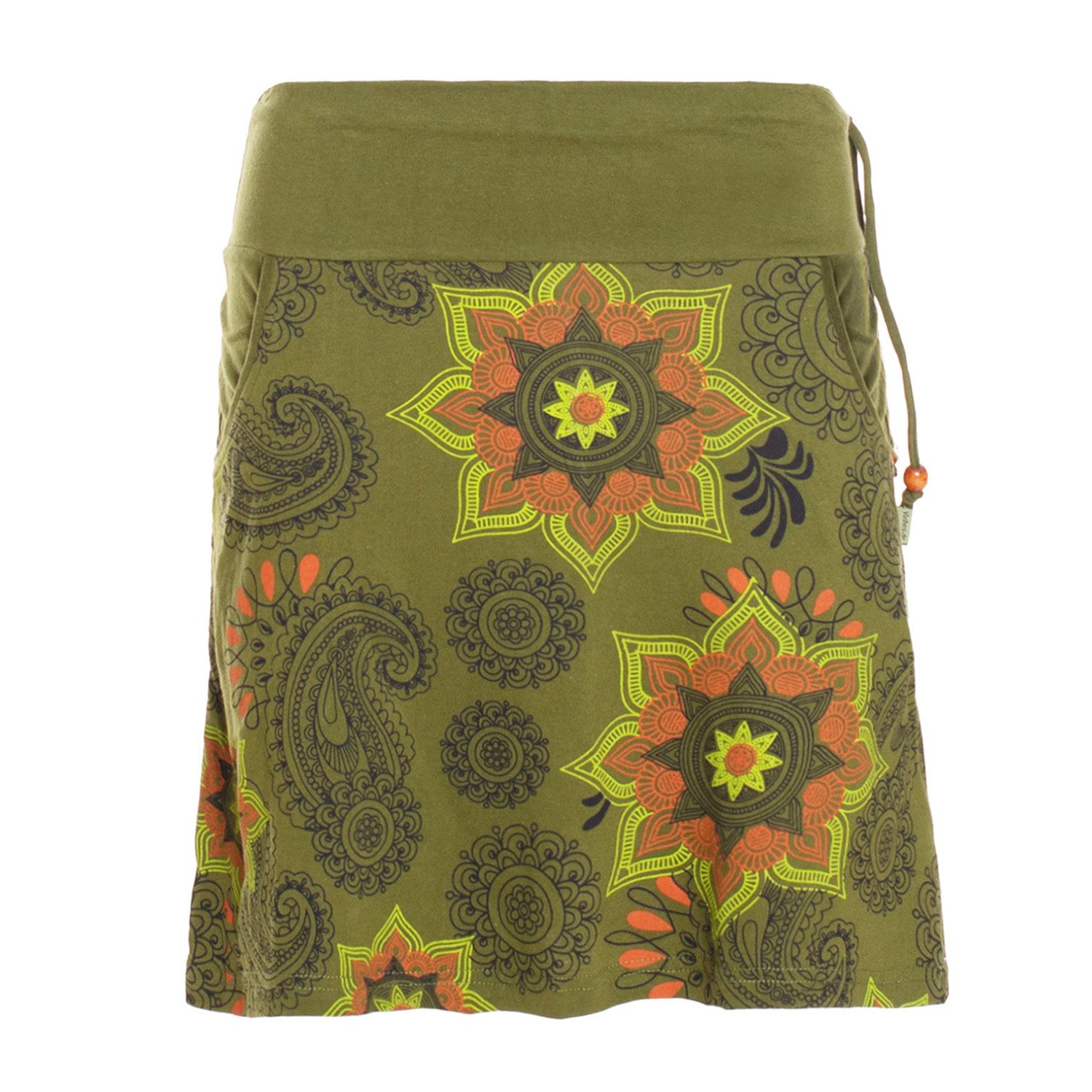 Vishes Minirock Damen Mini-Rock Baumwolle Blumen-Muster Drawstring-Bund mit Taschen Alternative Bekleidung, Ethno, Hippie, Retro Style