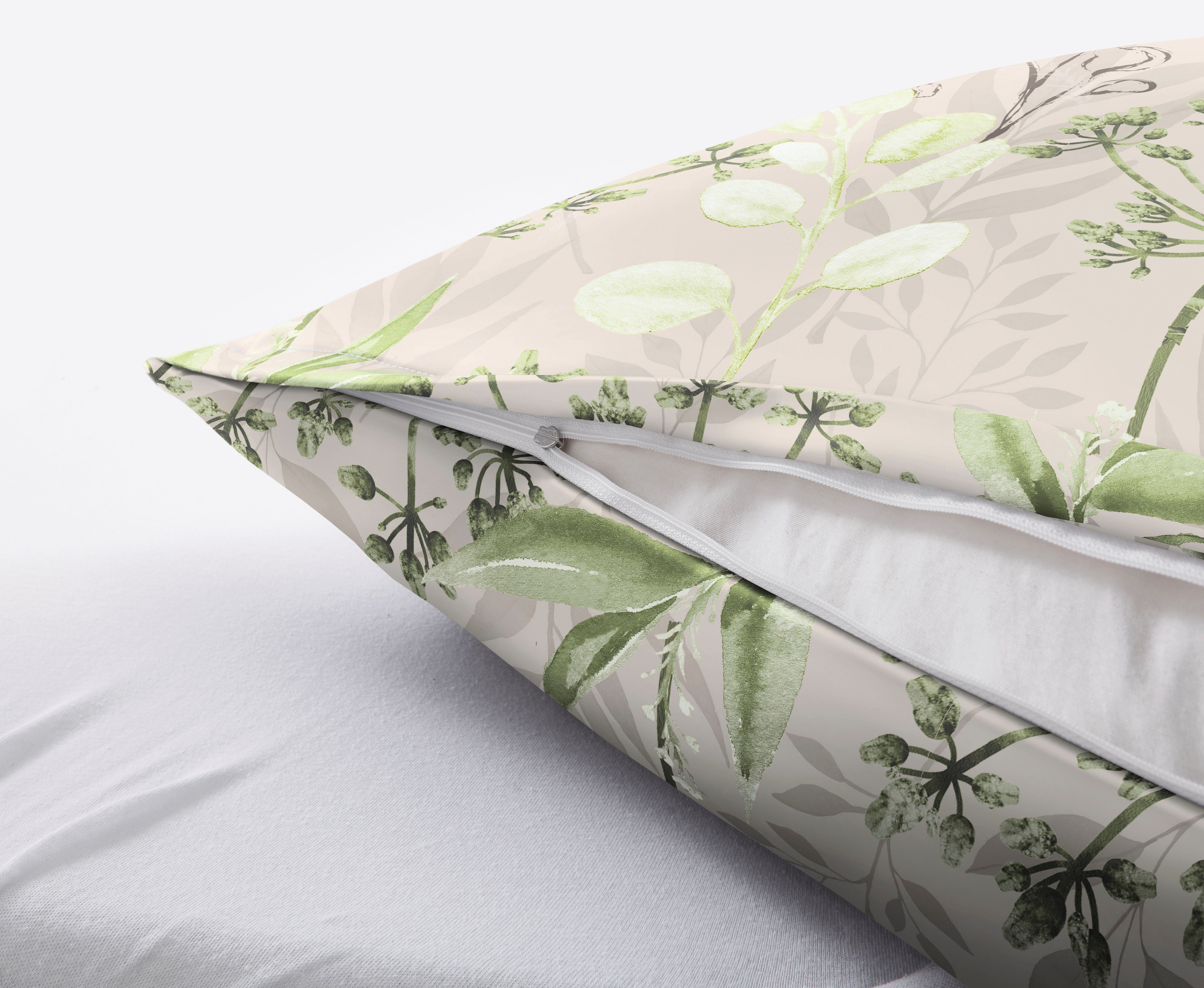 Kleine Wolke Bettwäsche Lukardis, Mako-Satin, 2 teilig, mit Blättern und Gräsern