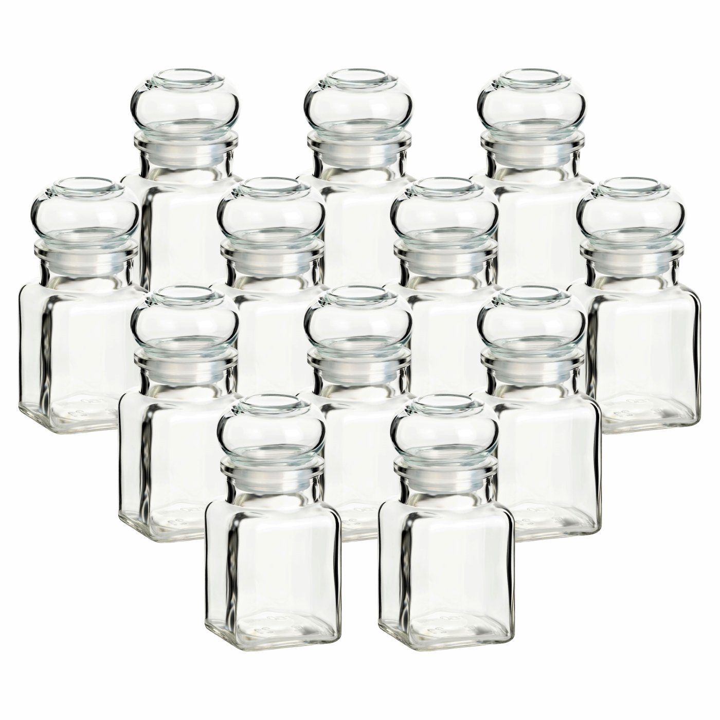 ml gouveo Gewürzgläser Gläser mit mit eckig Glasstopfen, (12-tlg) Vorratsglas Glaskorken 150 -