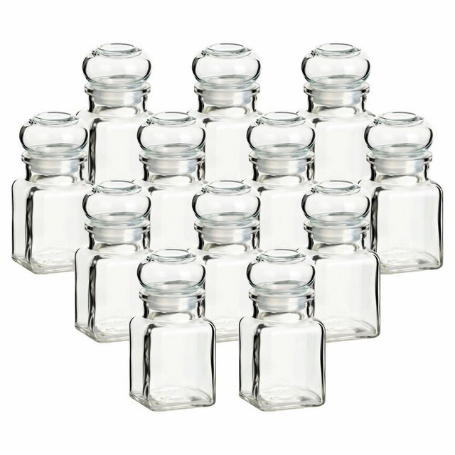 gouveo Vorratsglas „Gewürzgläser 150 ml eckig mit Glaskorken – Gläser mit Glasstopfen“, (12-tlg)