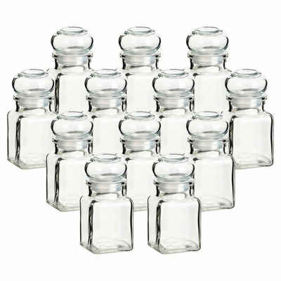 gouveo Vorratsglas Gewürzgläser 150 ml eckig mit Glaskorken - Gläser mit Glasstopfen, (12-tlg)