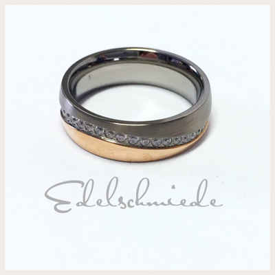 Edelschmiede925 Silberring bicolorer Titan Ring + Zirkonia (Memoire Ring) Ringgröße 54