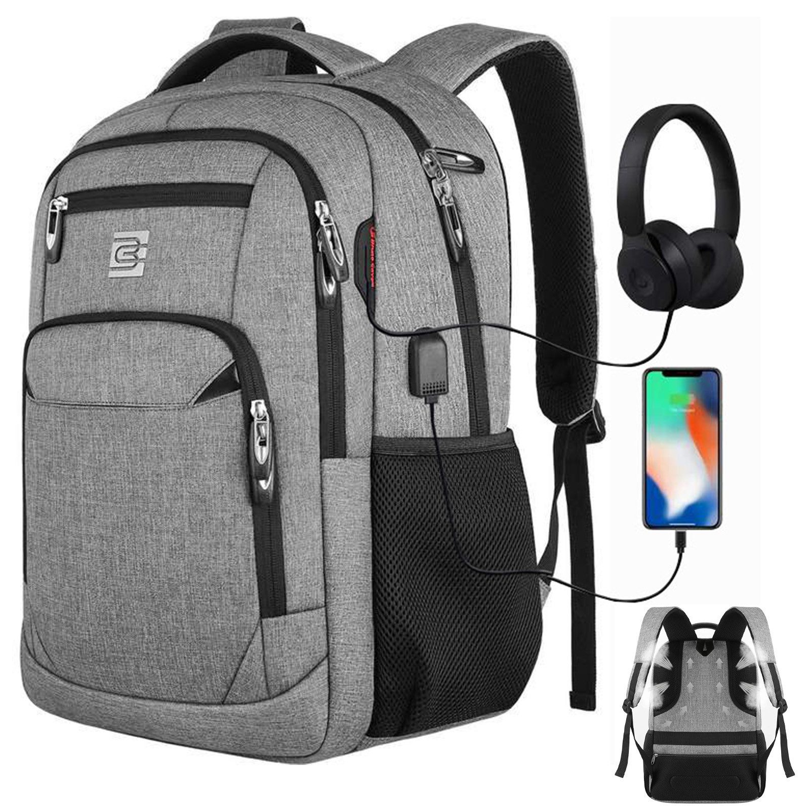 OKWISH Laptoprucksack Laptop Рюкзаки Schulrucksack Wasserbeständig Laptoptasche (Uni Tasche Businessrucksack Sportrucksack, Backpack mit Laptopfach, Anti-Diebstahl, mit USB-Anschluss), Herren Damen Jungen Teenager Arbeit Business Freizeit Reisen