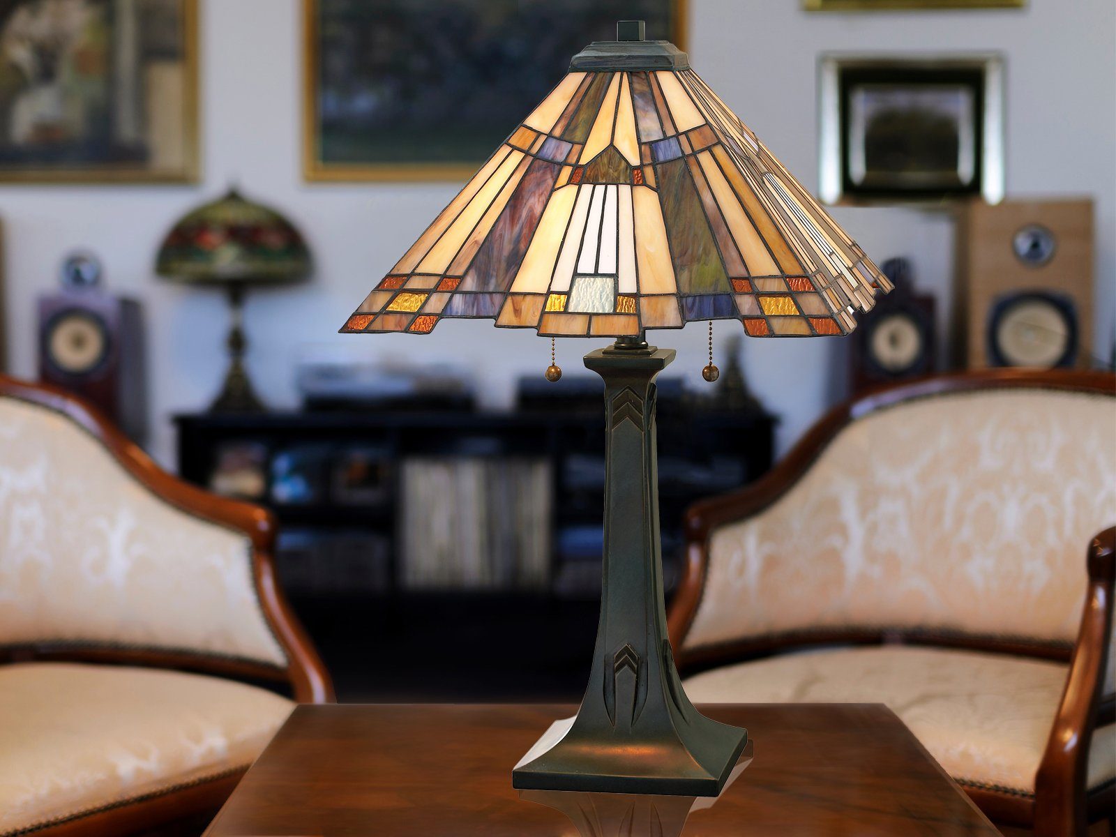 meineWunschleuchte LED Tischleuchte, Groß-e Tiffany Lampe Landhaus-stil,  ausgefallene Nachttisch-lampe Fensterbank, Höhe 63,5cm