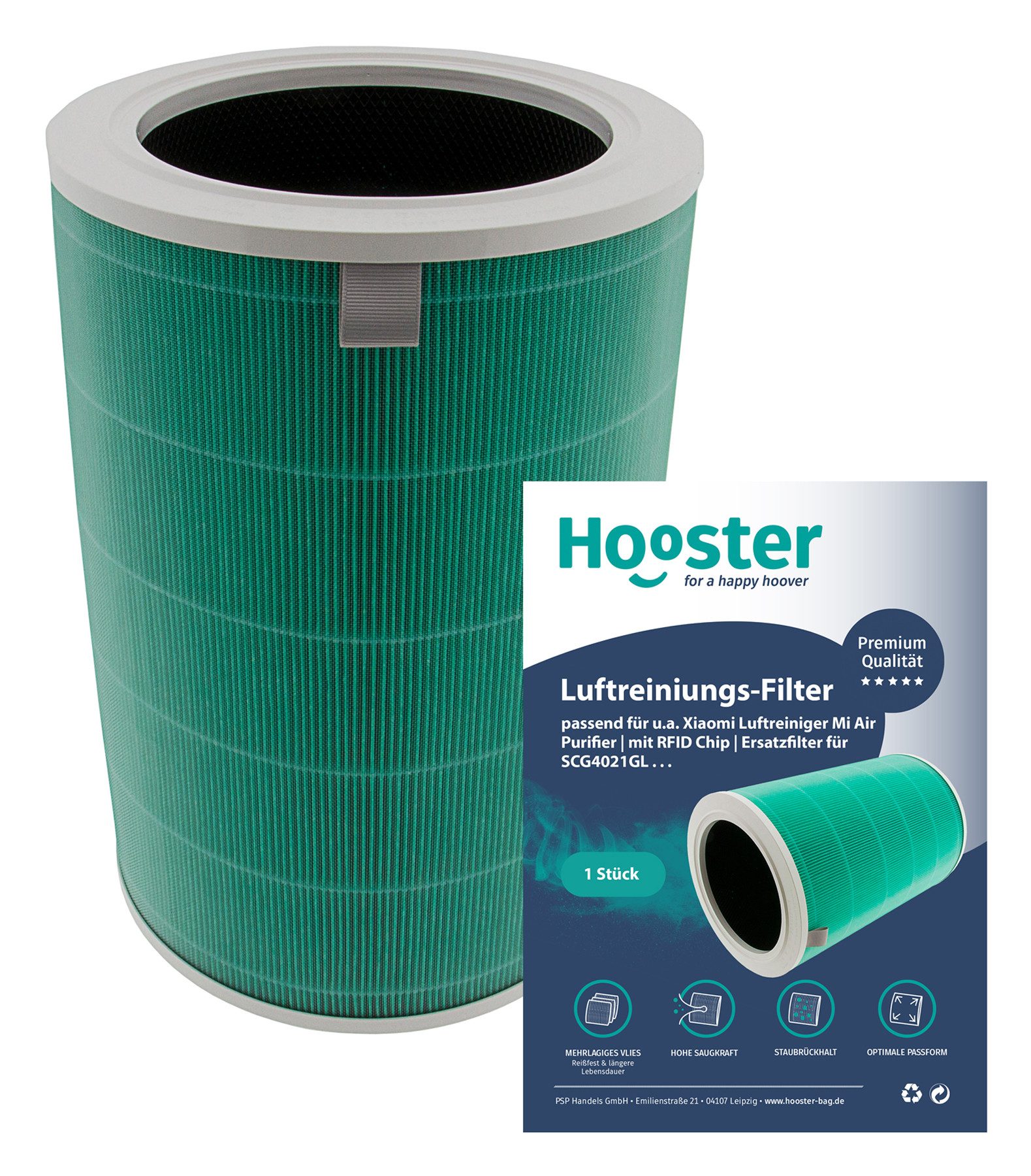 Hooster Luftfilter 1 Filter kompatibel mit Xiaomi Luftreiniger Mi Air Purifier, 3C, 3H, PRO sowie 2, 2C, 2H und 2S, mit RFID Chip