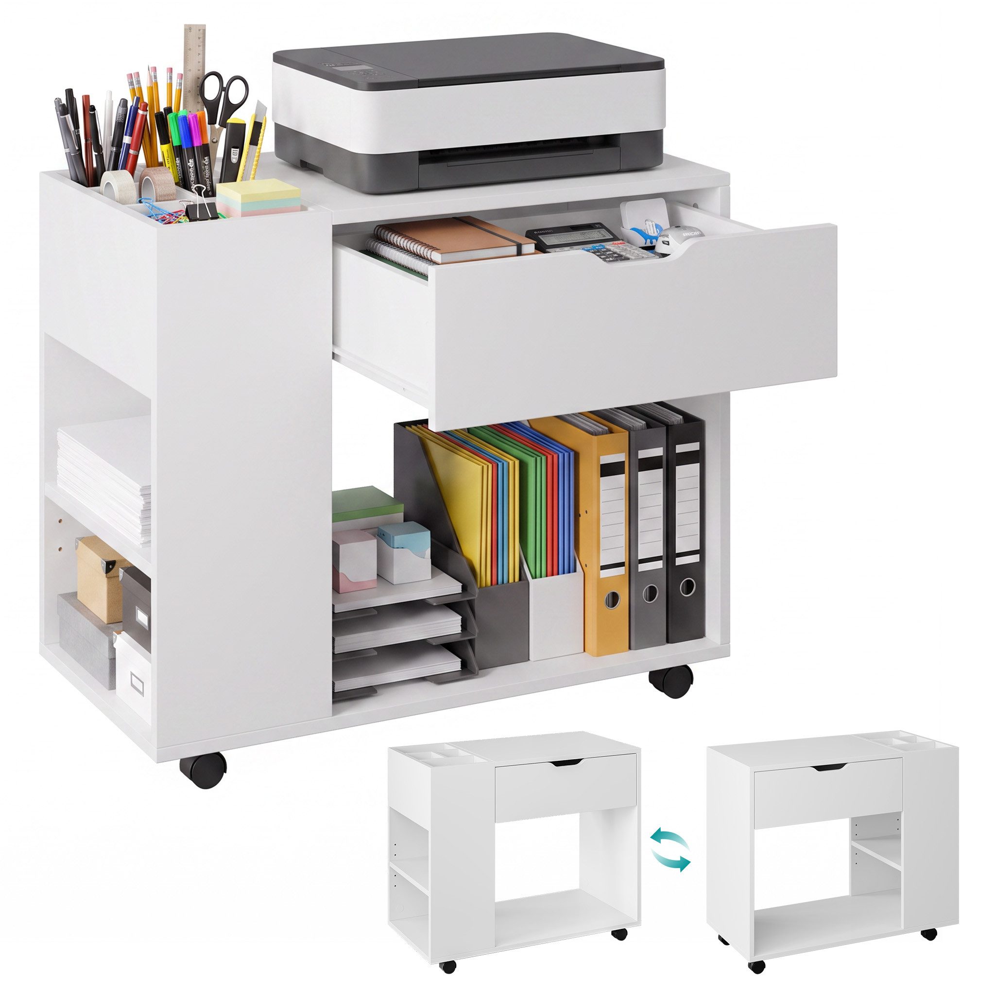 Mondeer Aktenschrank Mobiler Rollcontainer mit Fächern und Schubladen 70 x 36 x 60 cm