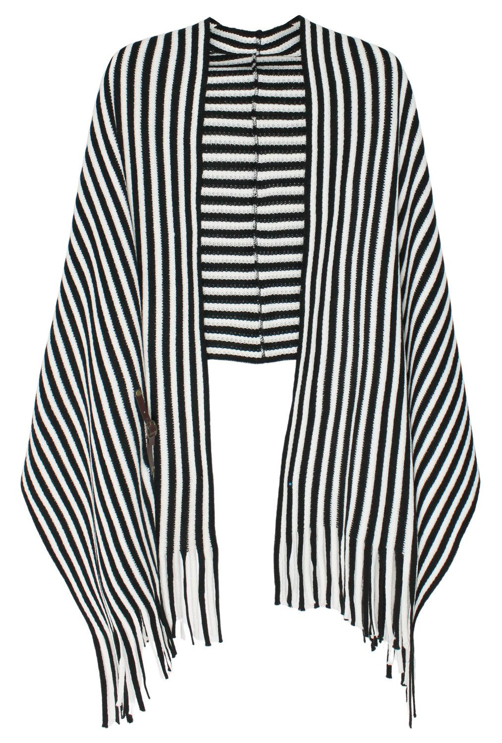 dy_mode Strickponcho Damen Strickponcho Multifunktions-Schal Gestreift XXL-Schal Poncho mit Fransen, 3-in-1 Styling