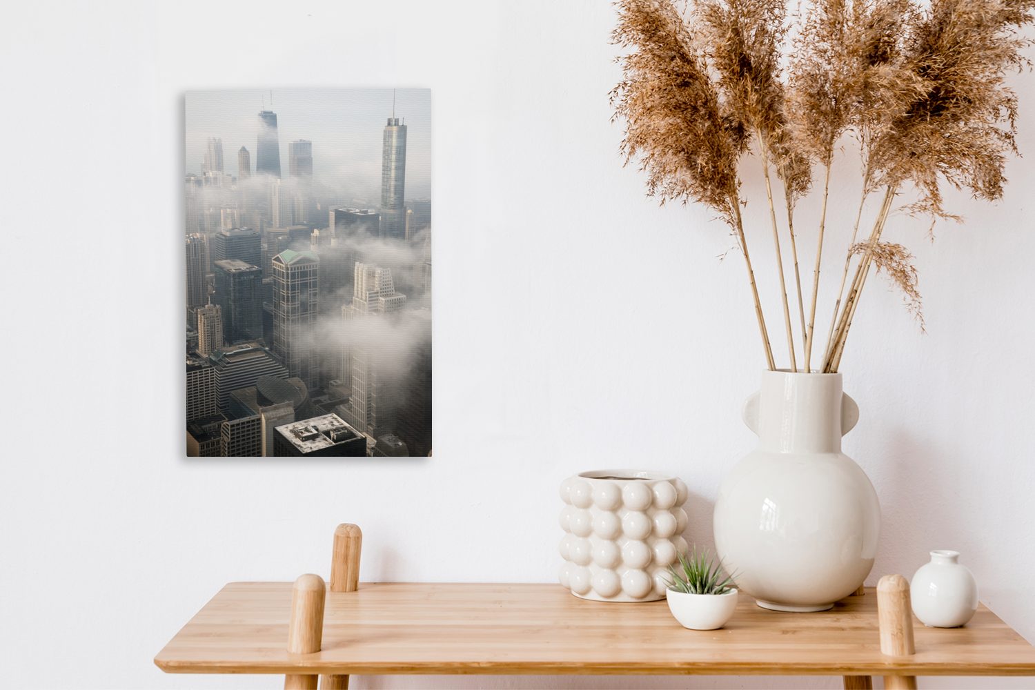 Gemälde, - Zackenaufhänger, cm fertig Leinwandbild St), - Nebel Himmel, (1 OneMillionCanvasses® Chicago bespannt Leinwandbild 20x30 inkl.