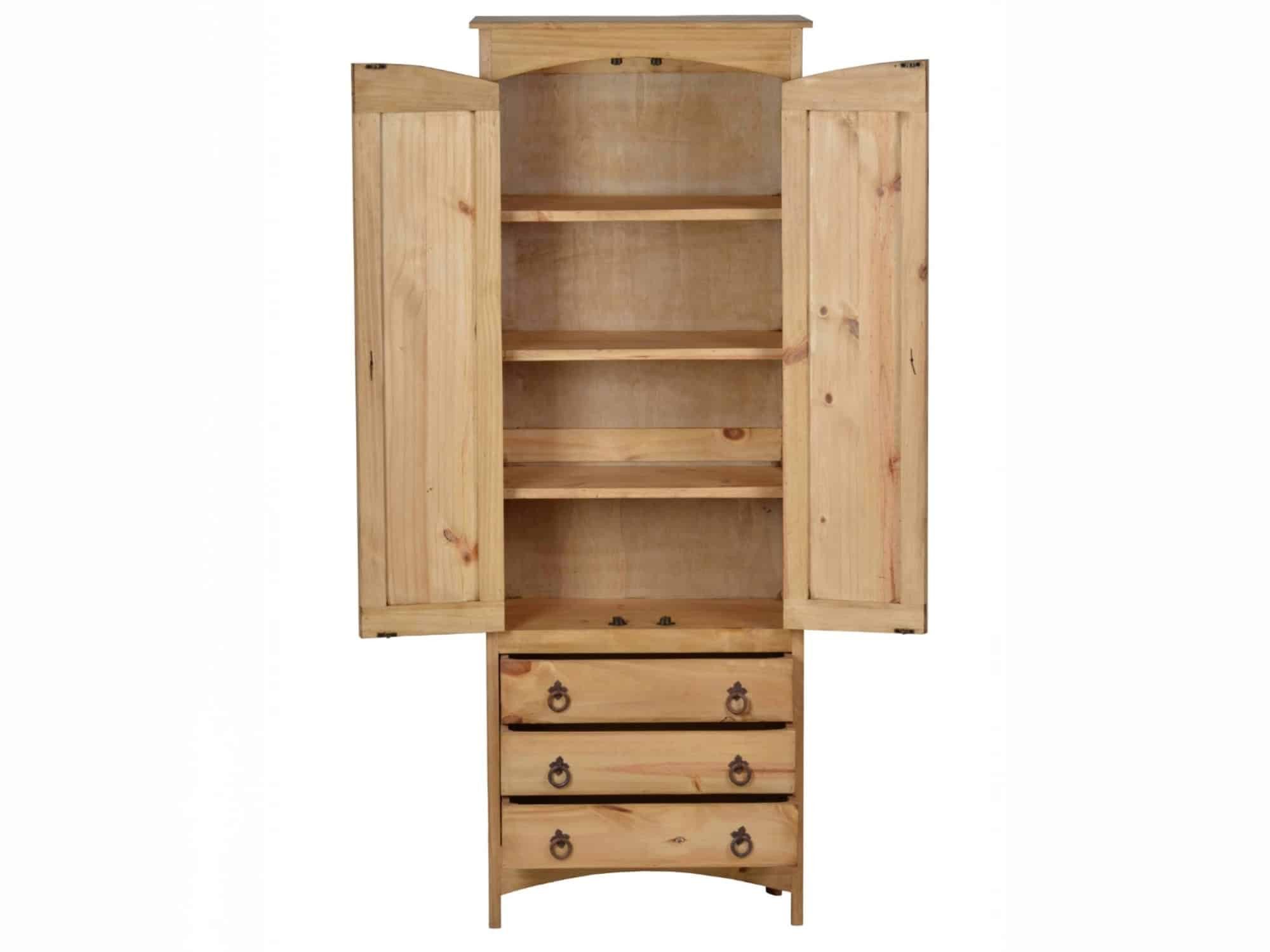 MiaMöbel Hochschrank Mexico aus massivem Pinienholz Honig
