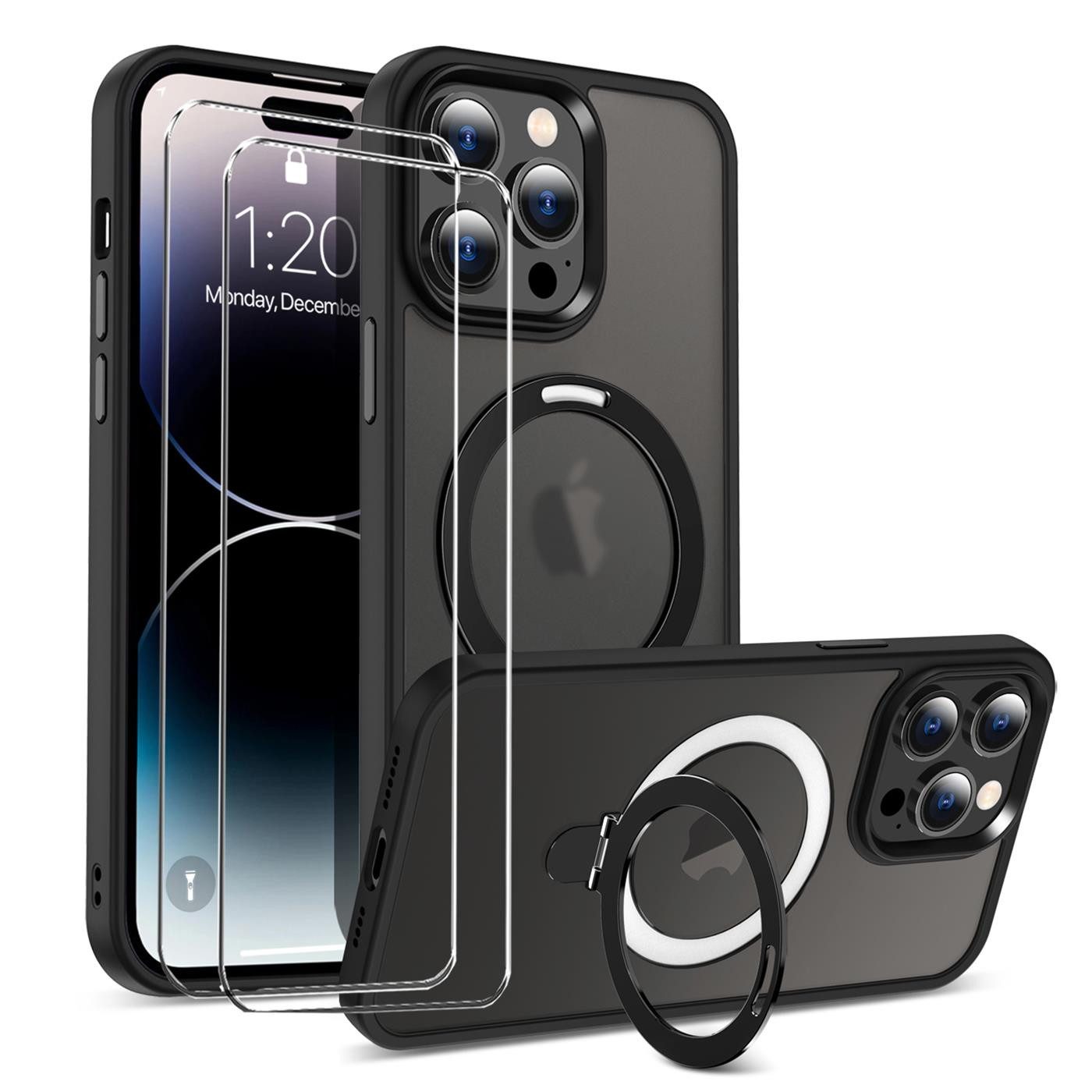 CoolGadget Handyhülle Schwarz als 2in1 Schutz Cover Set für das Apple iPhone 12 Pro Max 6,7 Zoll, 2x Glas Display Schutz Folie + 1x TPU Case Hülle für iPhone 12 Pro Max