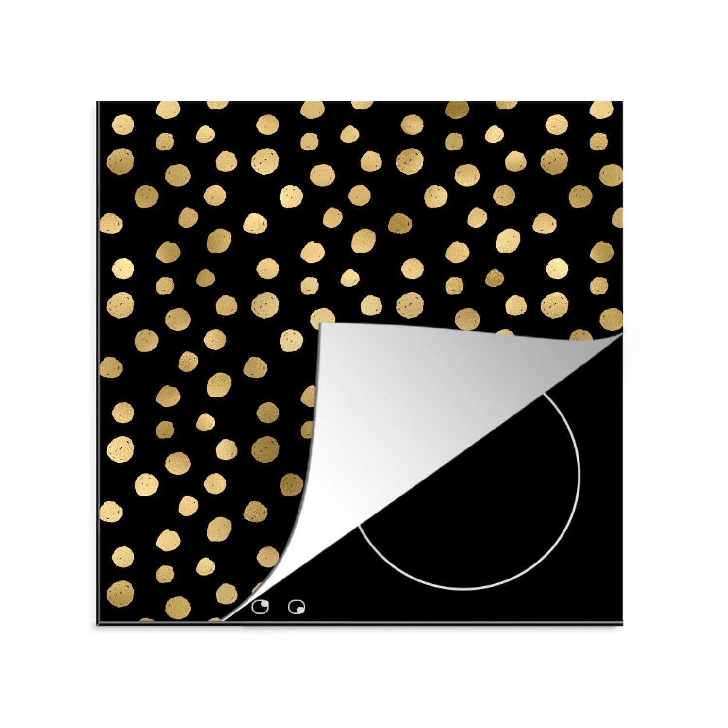 MuchoWow Herdblende-/Abdeckplatte Muster - Punkte - Gold, Vinyl, (1 tlg), 78x78 cm, Ceranfeldabdeckung, Arbeitsplatte für küche