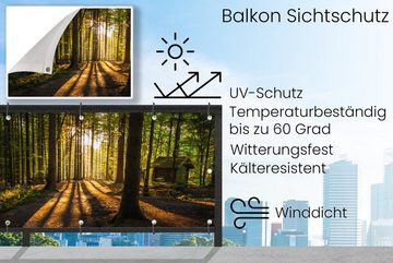 MuchoWow Balkonsichtschutz Sonne - Bäume - Wald - Landschaft - Natur (1-St) Balkonbanner, Sichtschutz für den Balkon, Robustes und wetterfest