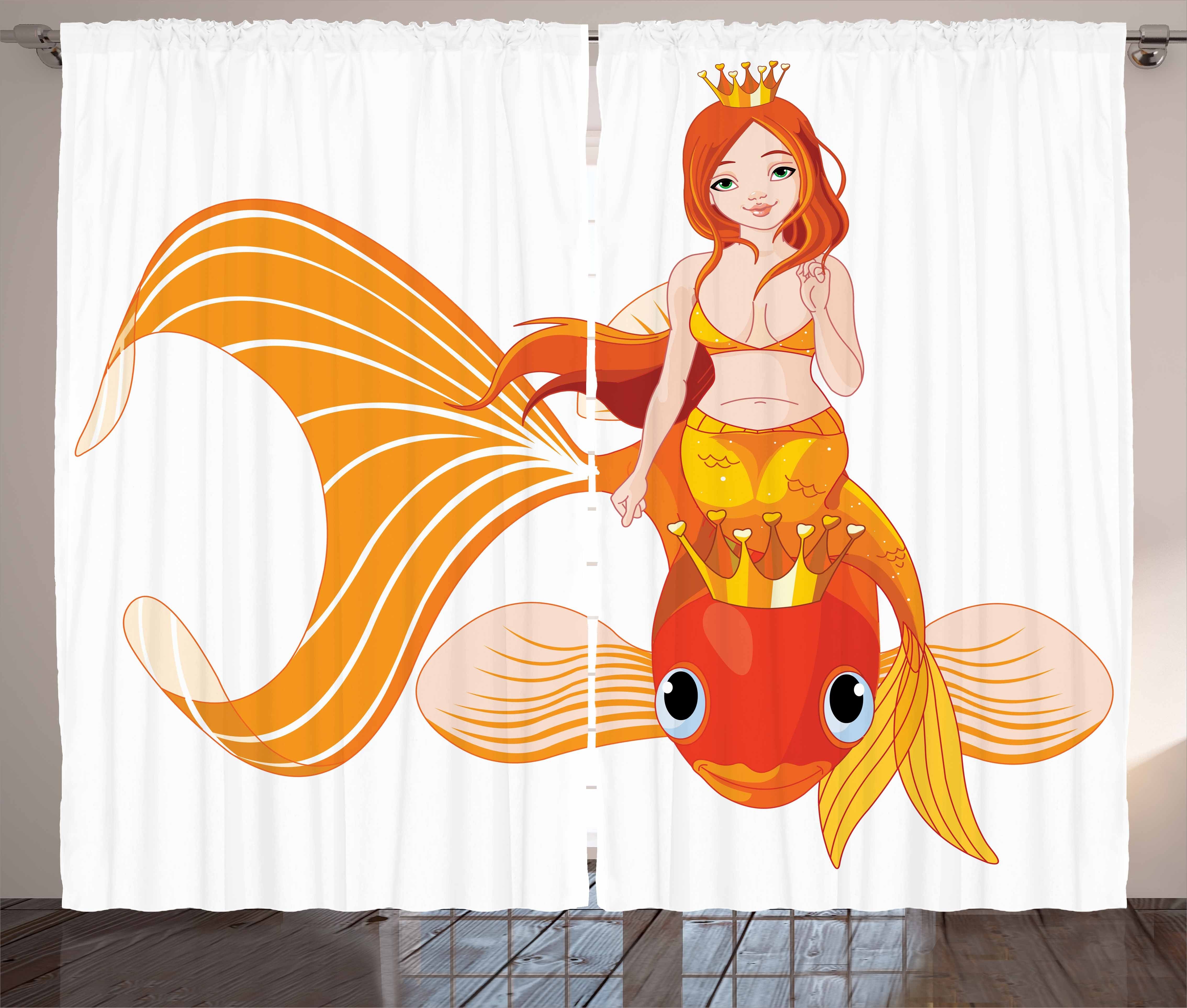 Gardine Schlafzimmer Kräuselband Vorhang mit Schlaufen und Haken, Abakuhaus, Meerjungfrau Prinzessin auf Goldfish