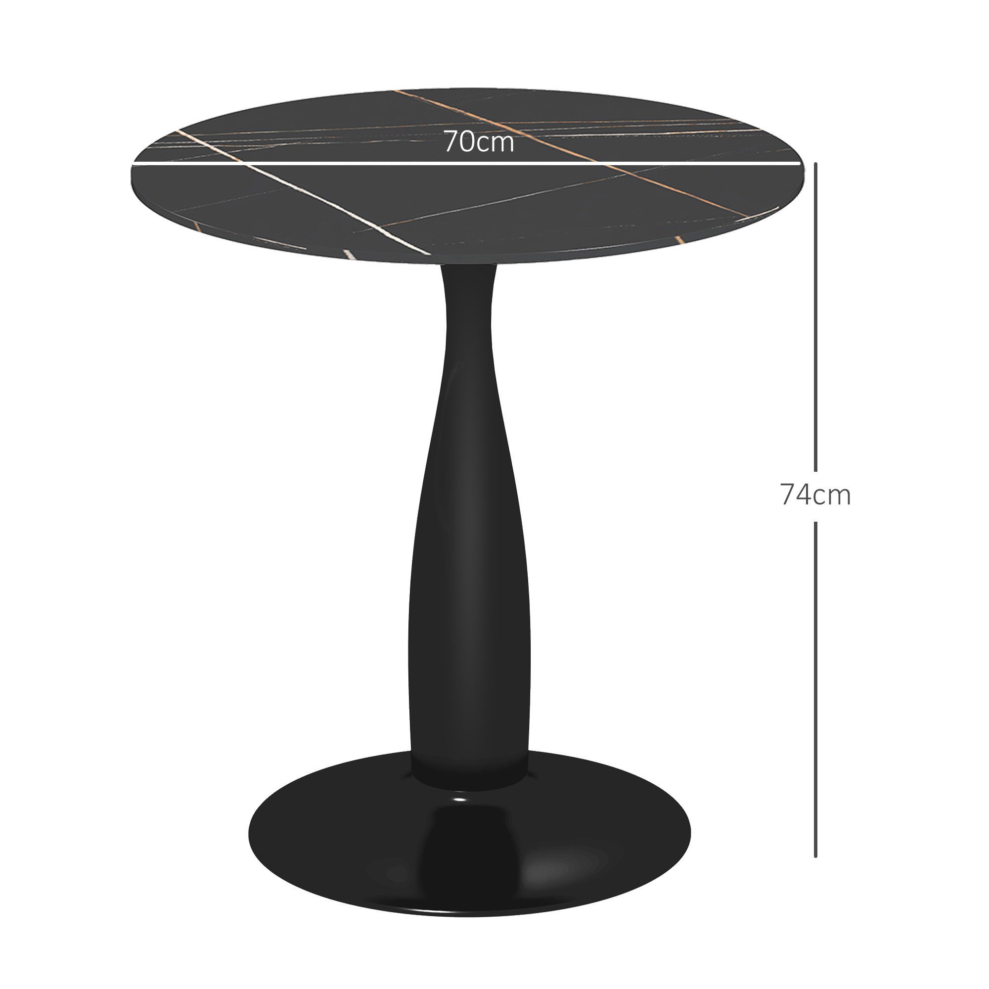 HOMCOM Esstisch Kaffeetisch moderner Tisch mit Mamoroptik, Säule-Bein (Esszimmertisch, 1-St., Küchentisch), für 2 Personen, Ø70 x 74 cm, Schwarz