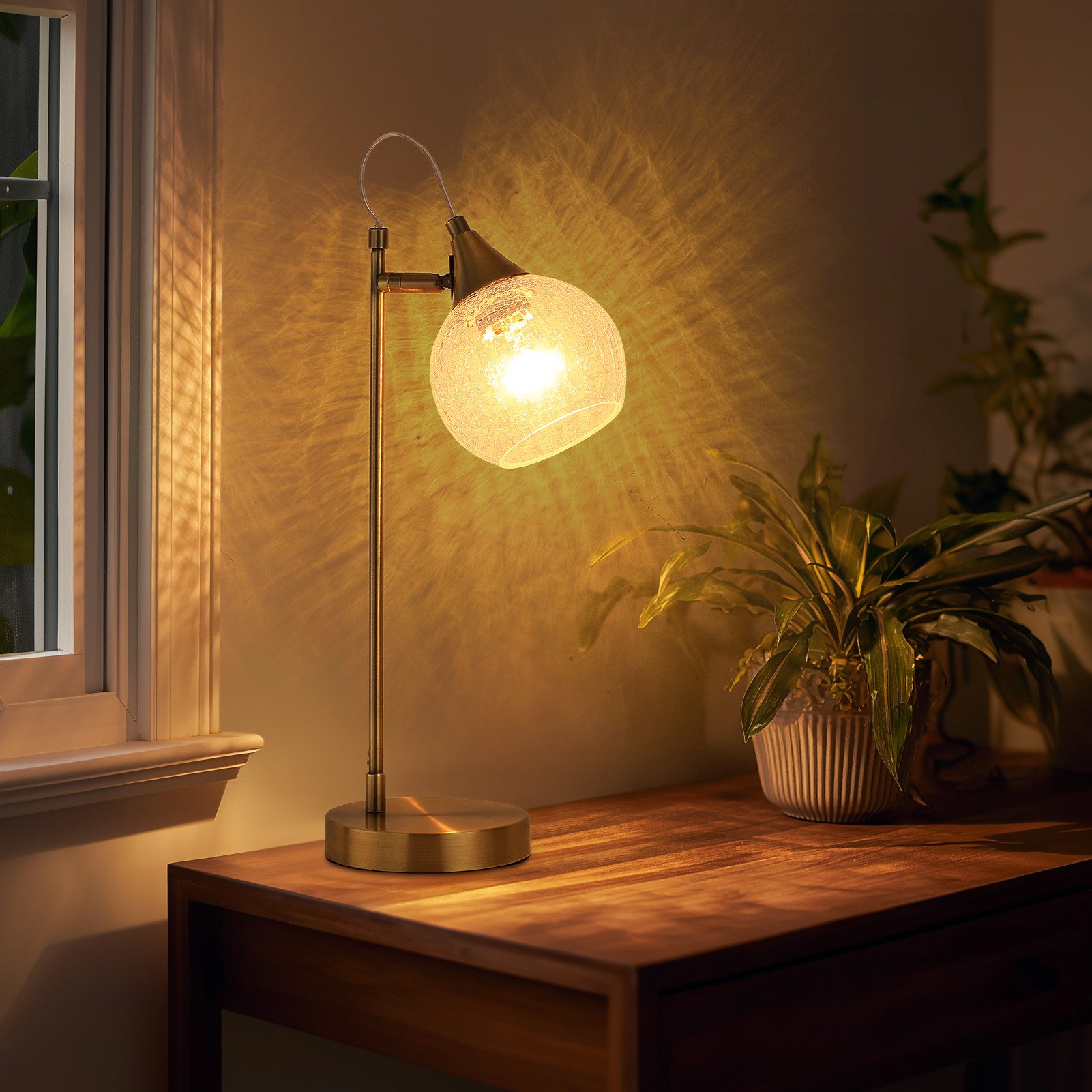STANBOW Tischleuchte Tischlampe mit Glas-Schirm und Bronze-Basis, Vintage-Industrial Design, ohne Leuchtmittel, 56cm, E27, Wohnzimmer, Schlafzimmer & Arbeitszimmer