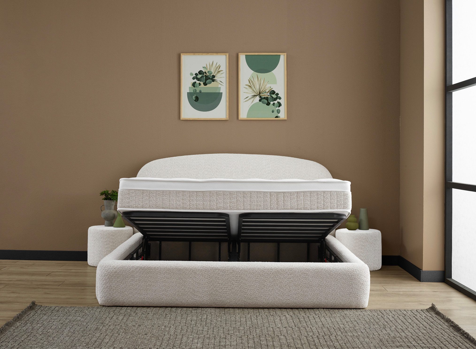 abc bedding Boxspringbett ELENA Voll-orthopädisches Luxusbett in stilvollem Stoff in Creme (Set, inkl. Matratze & Topper), Inkl. Matratze mit integriertem Topper