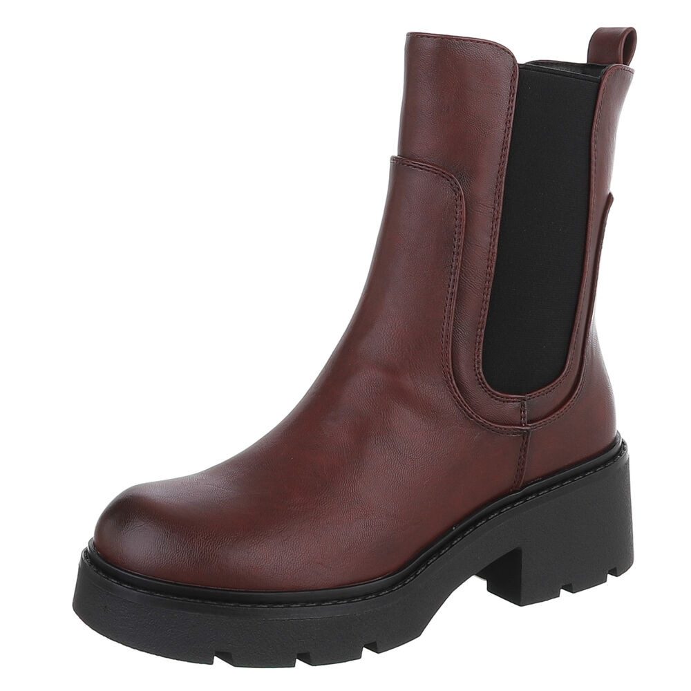 Ital-Design Damen Chelsea Boots mit Profilsohle und Blockabsatz Plateaustiefelette (92422315) Blockabsatz Stiefeletten in Weinrot