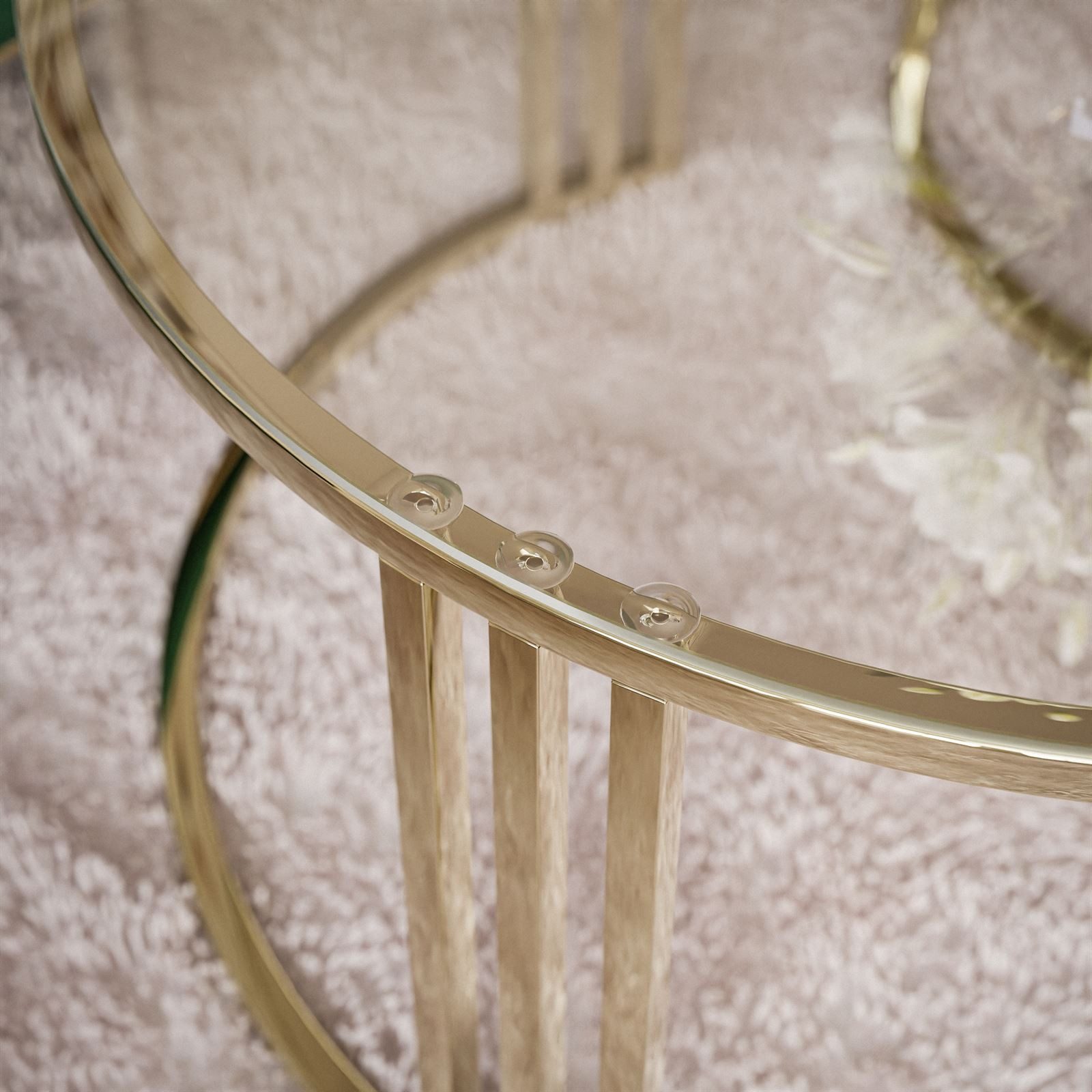Lookway Couchtisch LORI 2in1 GLASS runder Couchtisch mit gold chrom Gestell (2er Set), Durchmesser: ⌀70 cm und ⌀50 cm,Höhe: 49 cm und 44 cm – Bild 4 von 5