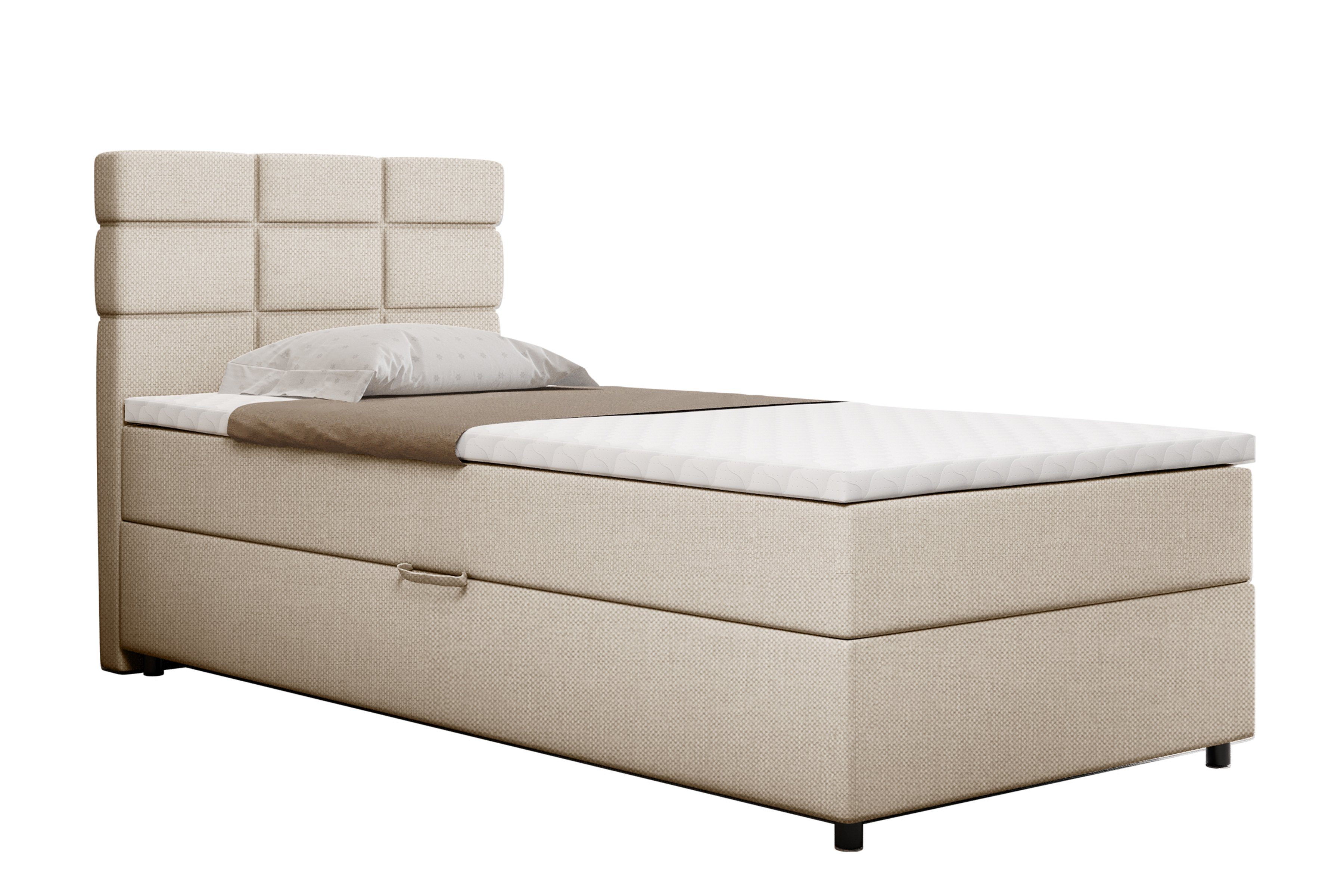 PANDA MÖBEL GmbH Boxspringbett Reve, 90x200, 100x200, 120x200, Polsterbett mit Bettkast und Topper