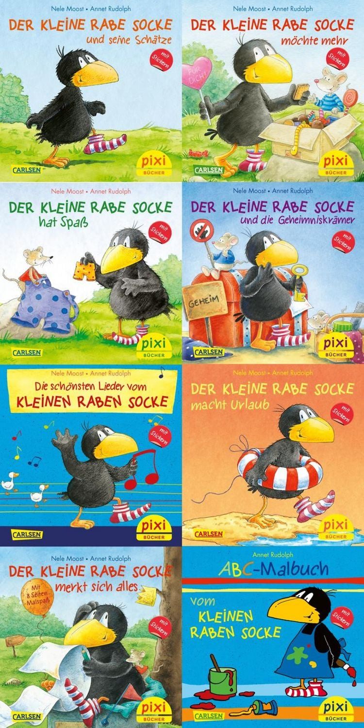 Pixi-8er-Set 193: Der kleine Rabe Socke mit Stickern (8x1 Exemplar) / Nele Moost