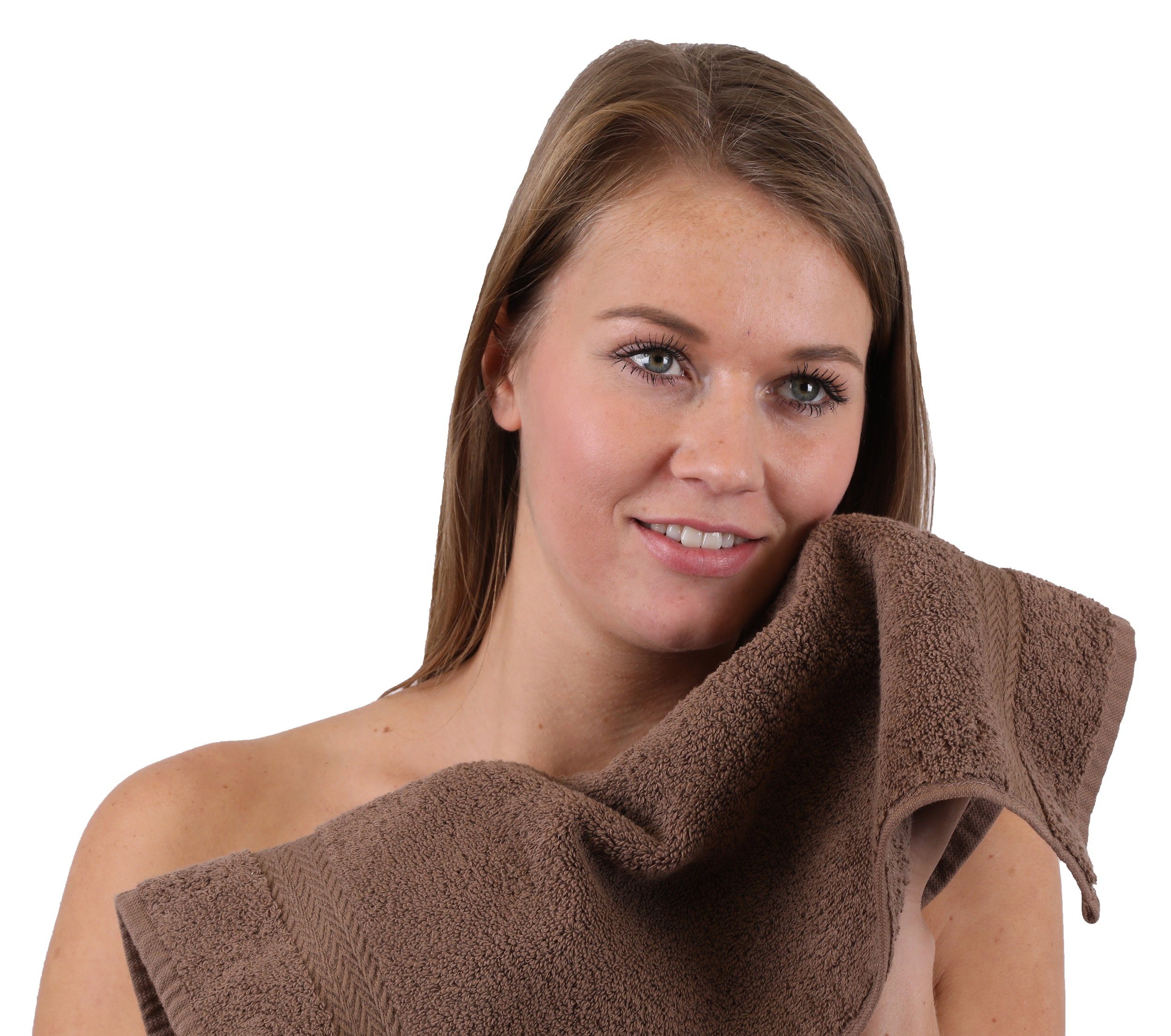 weiß, Baumwolle Handtuch 10-TLG. Farbe Classic Set Handtuch-Set Betz 100% und nussbraun