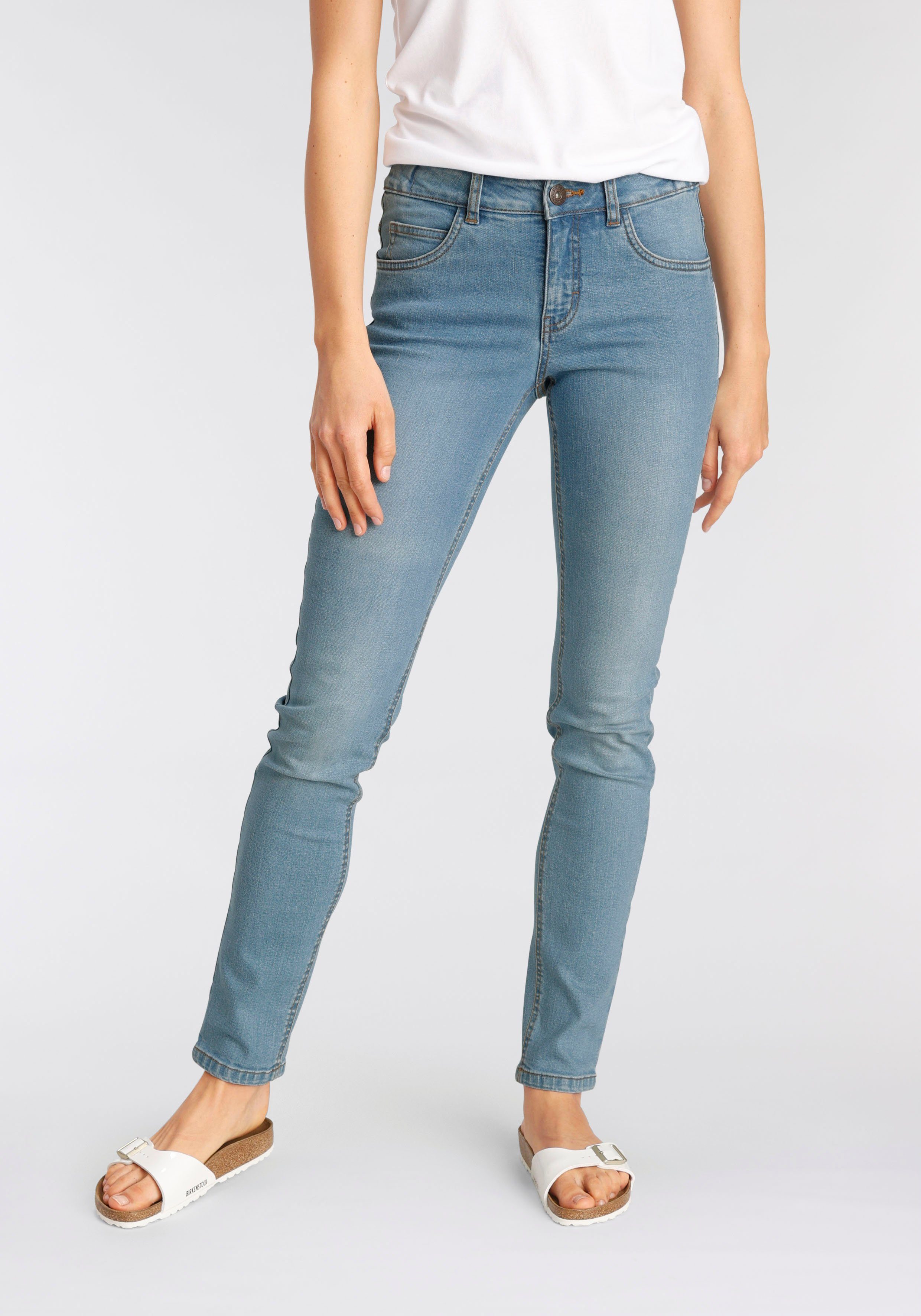 Arizona Slim-fit-Jeans Bund mit seitlichem Gummizugeinsatz High Waist bleached