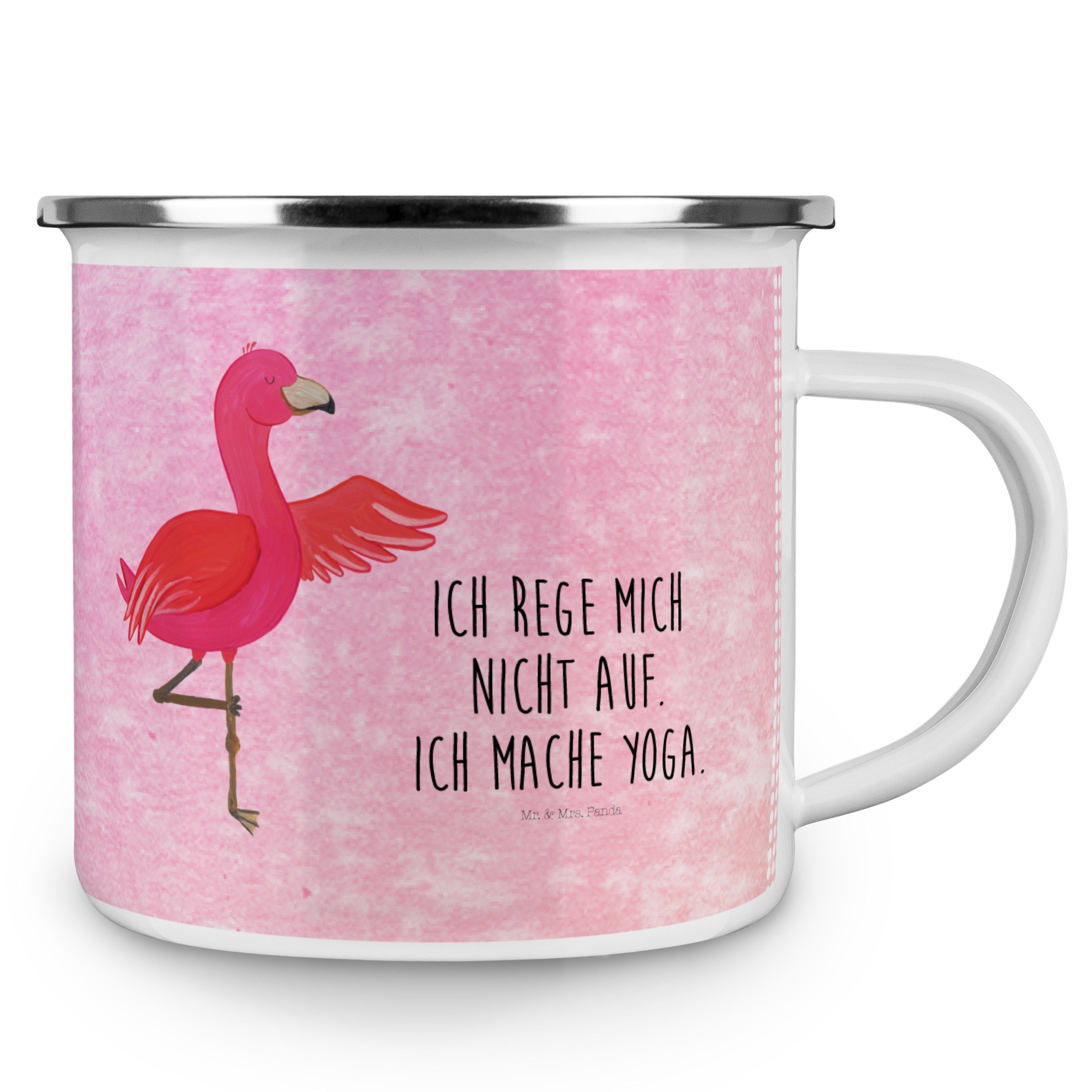 Yoga, Aquarell Campingbecher, - Panda Becher - Yoga Flamingo & Emaille Pink Geschenk, Emaille Mr. Mrs.