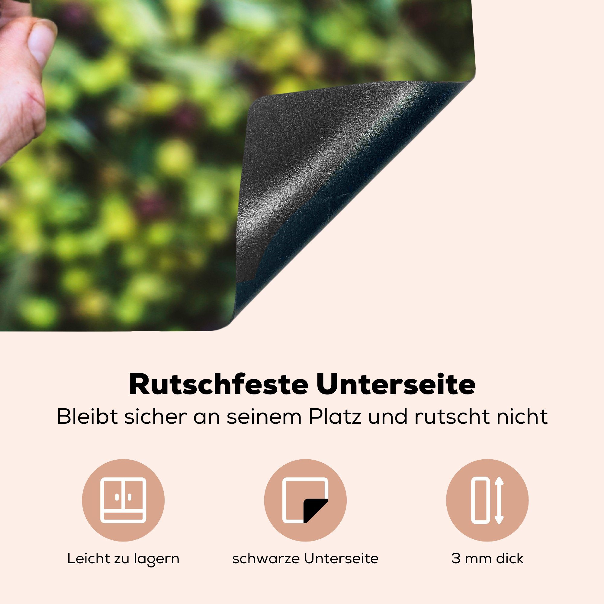 Hand Herdblende-/Abdeckplatte die Ceranfeldabdeckung Vinyl, Oliven - Induktionskochfeld - (1 für tlg), cm, 81x52 küche, Schutz MuchoWow Blätter,