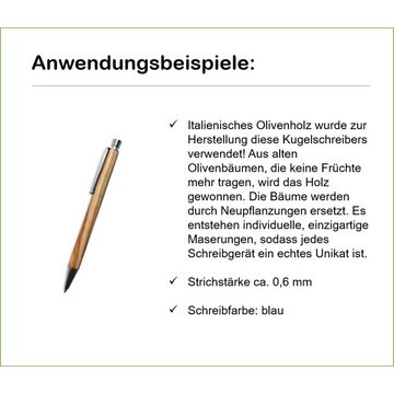 Olivenholz-erleben Kugelschreiber Kugelschreiber aus Olivenholz, (1-tlg), Strichstärke ca. 0,6 mm, jedes Stück ein Unikat
