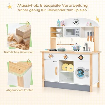 COSTWAY Spielküche Kinderküche, inkl. 17 Zubehör, aus Holz