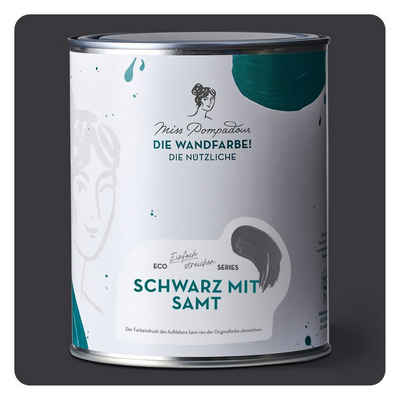 MissPompadour Wandfarbe Schwarz mit Samt - abwaschbare Wandfarbe mit hoher Deckkraft 1 L, scheuerbeständig und wasserbasiert