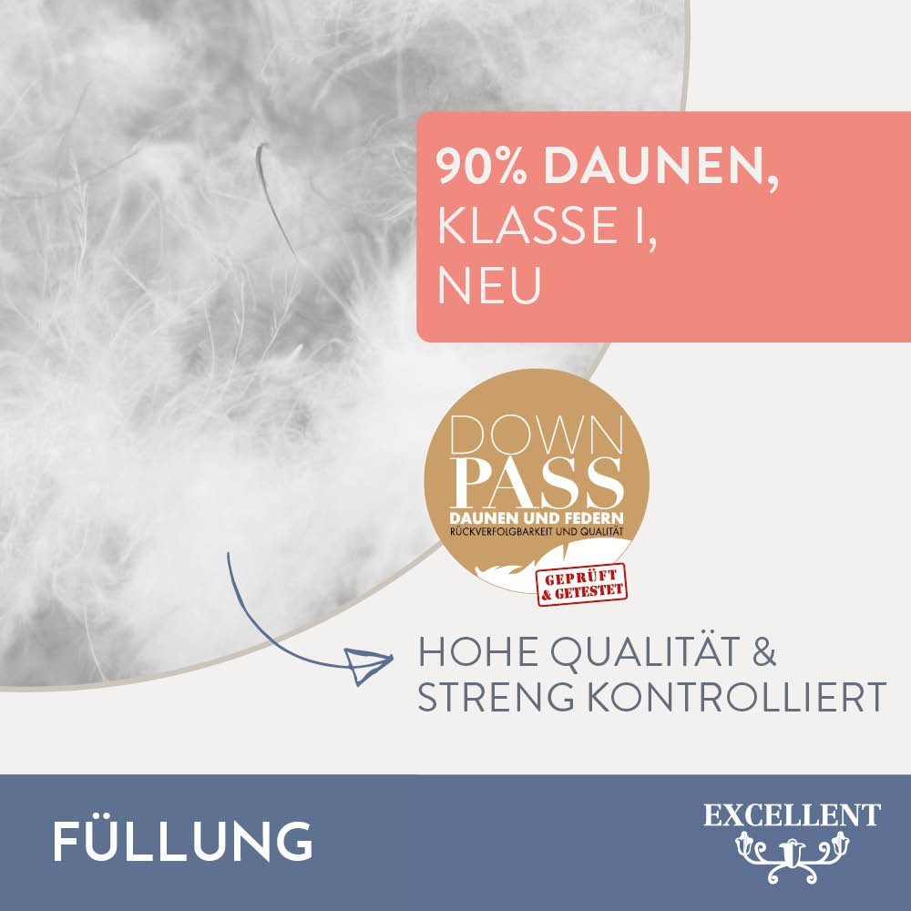 Excellent Daunenbettdecke VENEDIG, Bettdecken für Sommer und Winter, Decke, Füllung: 90% Daunen, 10% Federn, Bezug: 100% Baumwolle, Bettdecke 135x200 cm, 155x220cm und weitere Größen, Made in Germany