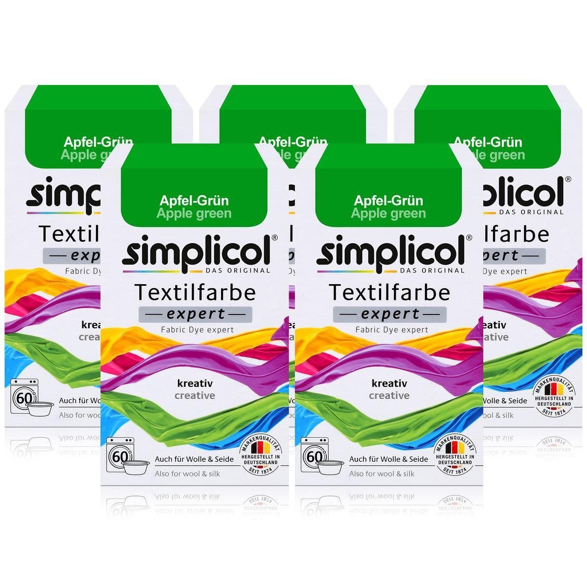 Textilfarbe Simplicol Textilfarbe expert Apfel-Grün 150g - Farbe zum Färben (5er P