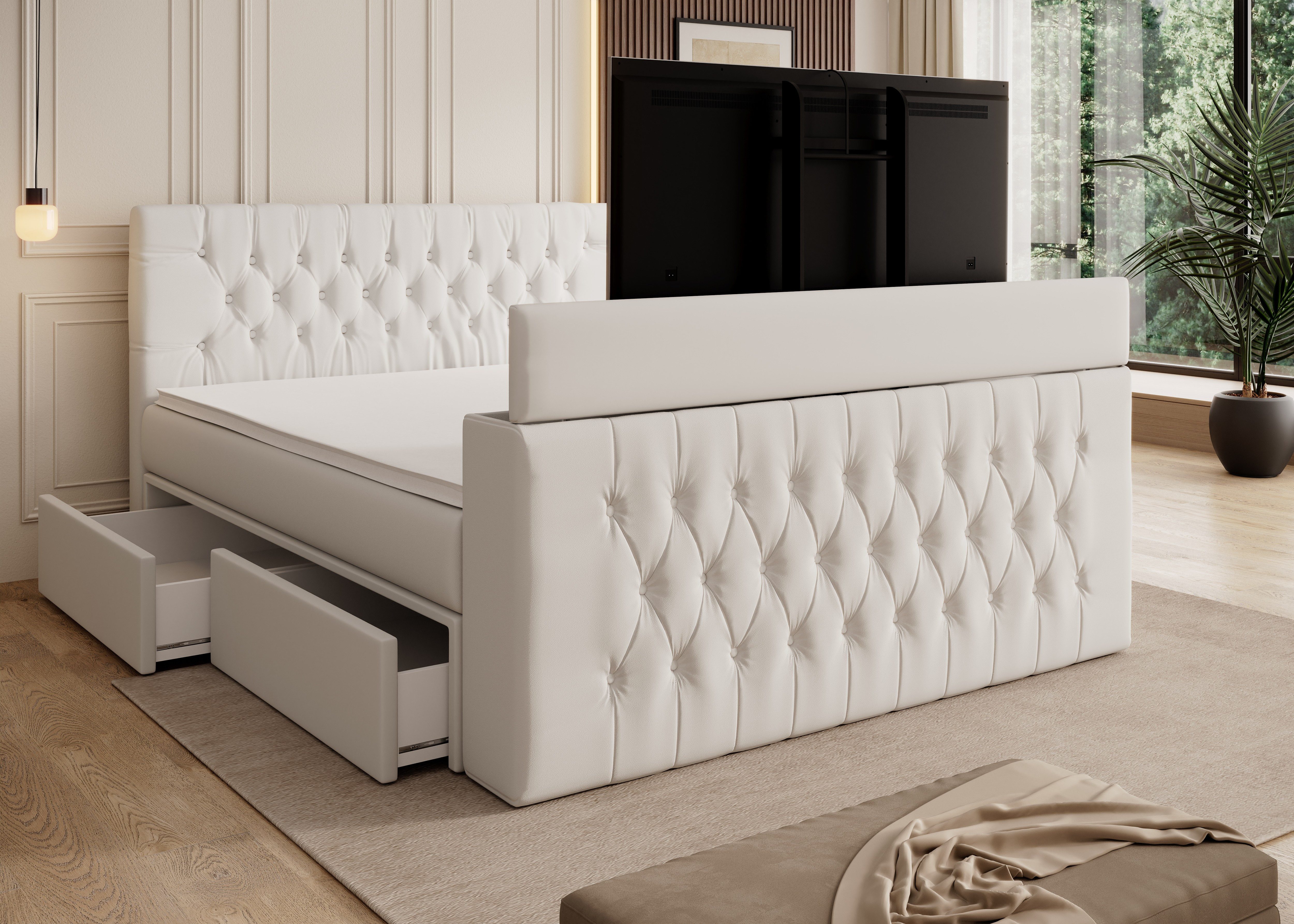 PROMETO Möbel Boxspringbett CHESTER mit TV-Lift und Schubladen, 7-Zonen-Matratze, 180x200 cm