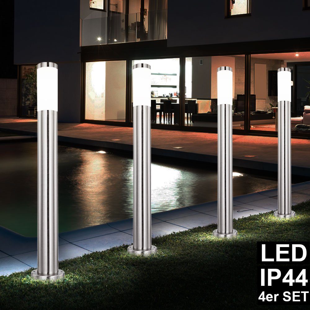 LED AußenStehlampe, 4er Set LED Edelstahl Außen Leuchten