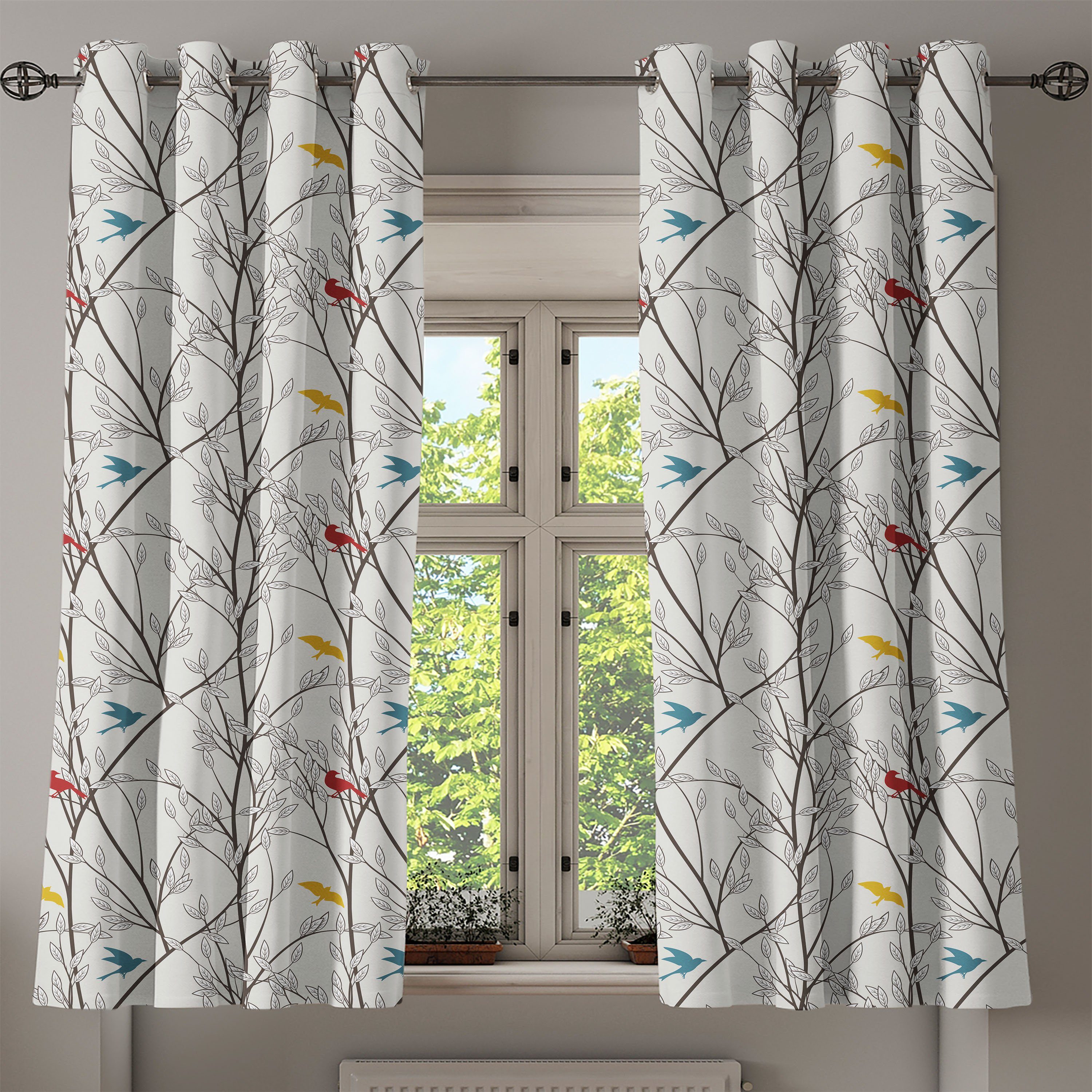 Schlafzimmer Wildlife 2-Panel-Fenstervorhänge Gardine für Abakuhaus, Vögel Cartoon Wohnzimmer, Vögel Dekorative