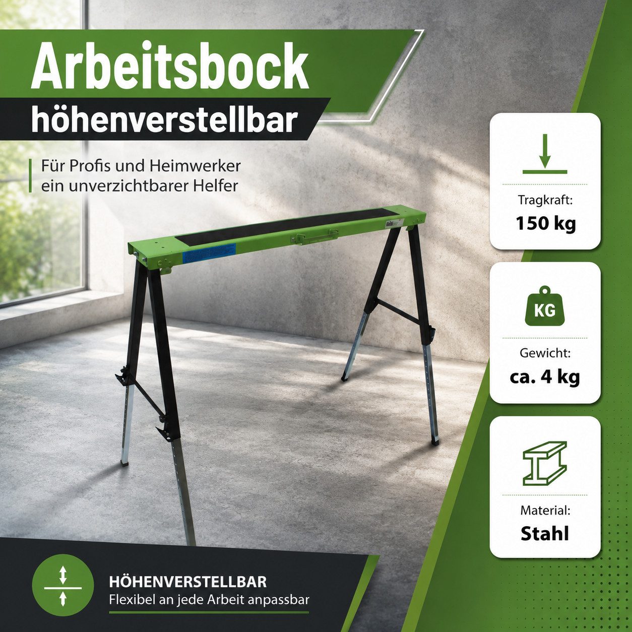 TRUTZHOLM Klappbock 2x Arbeitsbock höhenverstellbar bis 91 cm Unterstellbock Stützbock, 150 kg max. Belastbarkeit, (Spar-Set, 2-St., fertig montiert), platzspar – Bild 2 von 5