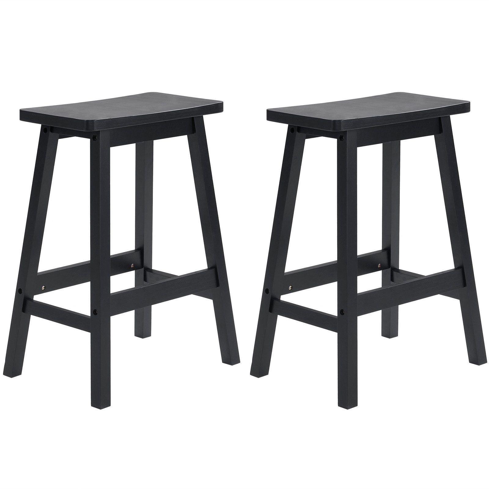 VINGLI Barhocker 2er Set aus Kiefernholz mit Sattelsitz, Ergonomisch, bis 120 kg, Ideal für Küche, Bar und Terrasse, Schwarz/Naturholzfarbe