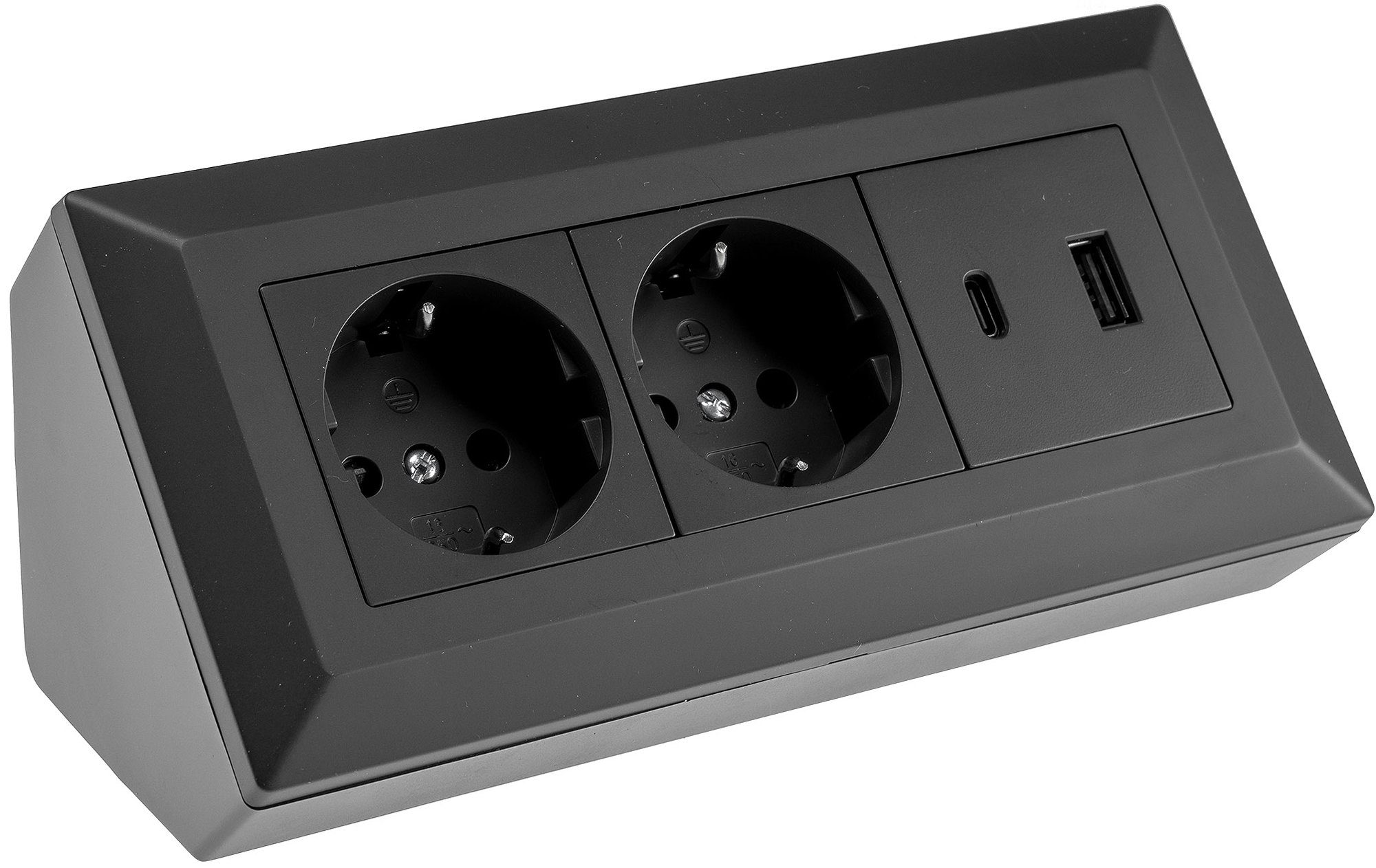 ChiliTec 2-fach Steckdosenblock, USB-A+C, schwarz Mehrfachsteckdose