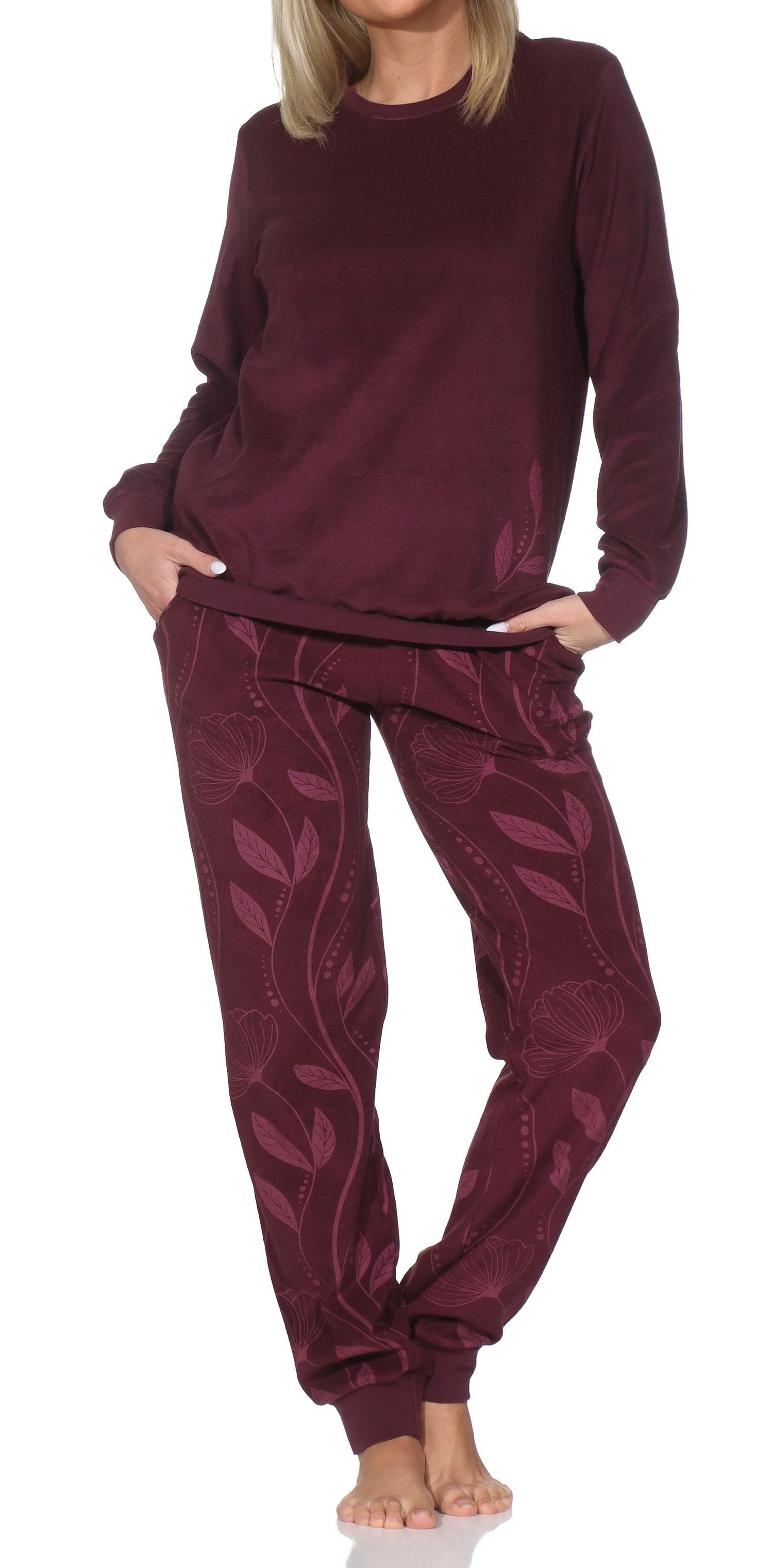 Normann Pyjama Normann Damen Frottee Schlafanzug lang mit Bündchen in edler Optik – Bild 4 von 5