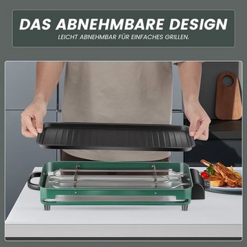 oyajia Teppanyakigrill Elektrogrill mit Antihaftbeschichtung, Edelstahl Tischgrills, Antihaftbeschichtung, regelbarer Thermostat mit 5 Stufen, Abnehmbares